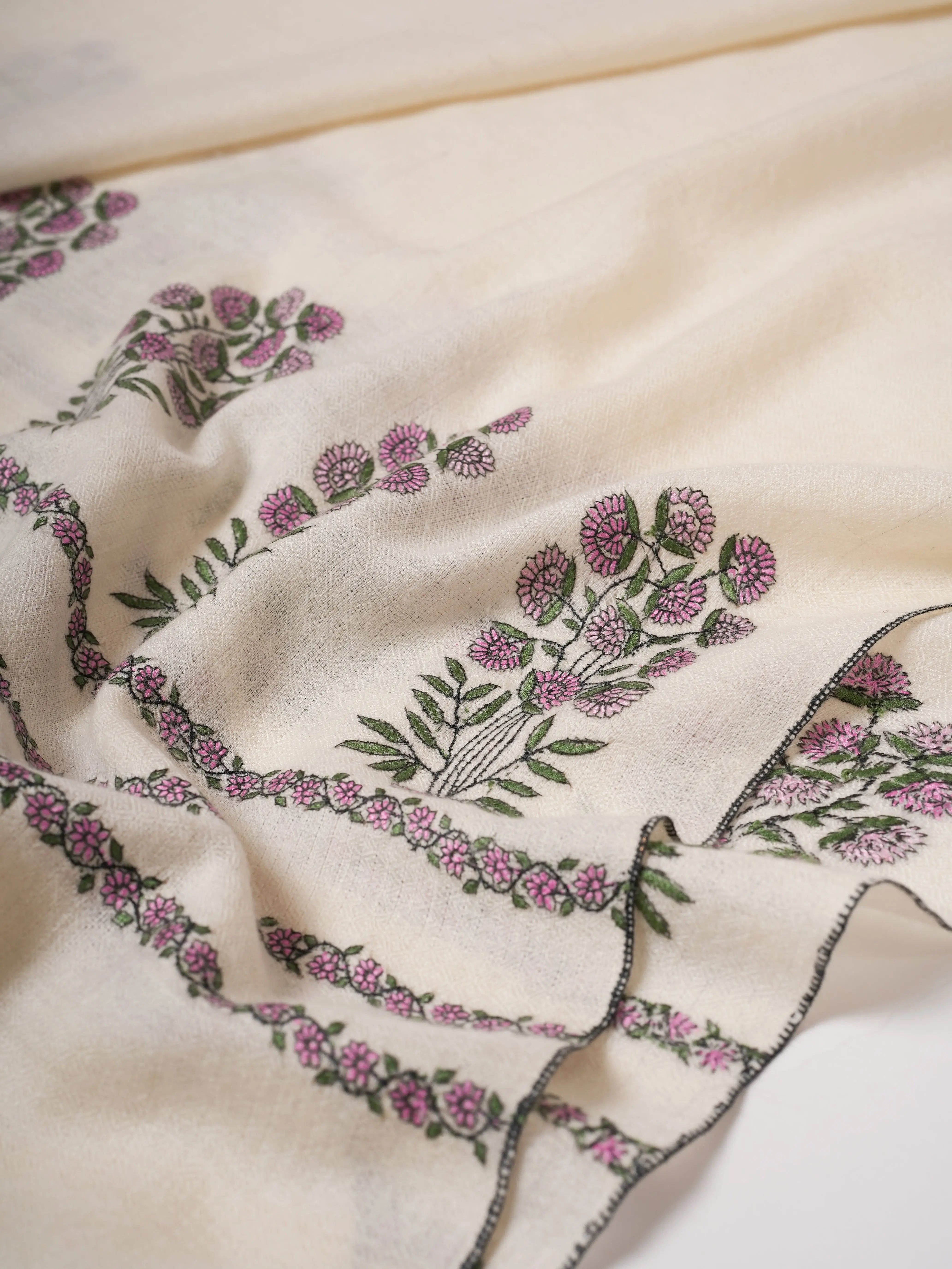 Baby Soft Cashmere Scarf Featuring Mughal Embroidery Shahkaar