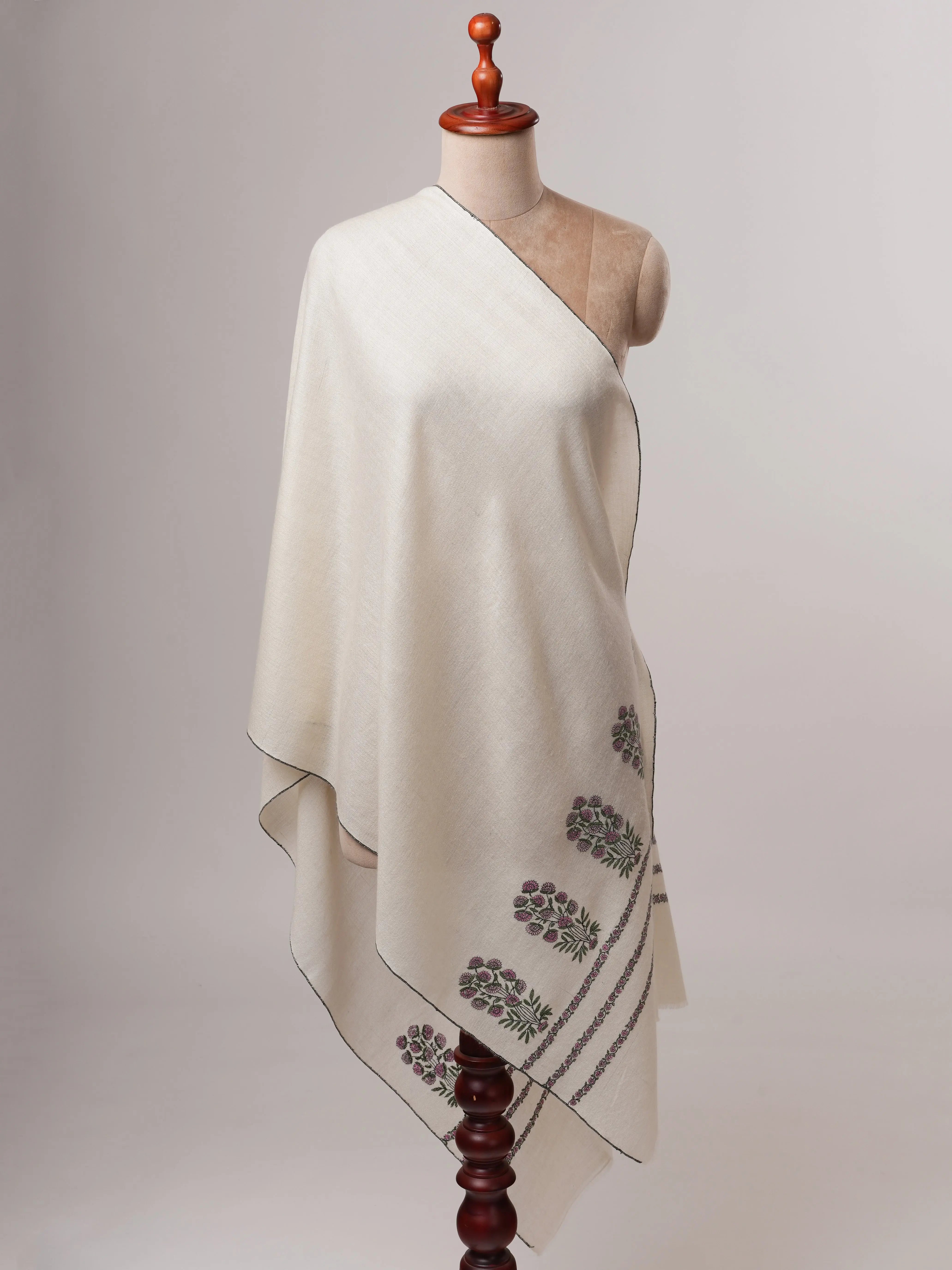 Baby Soft Cashmere Scarf Featuring Mughal Embroidery Shahkaar
