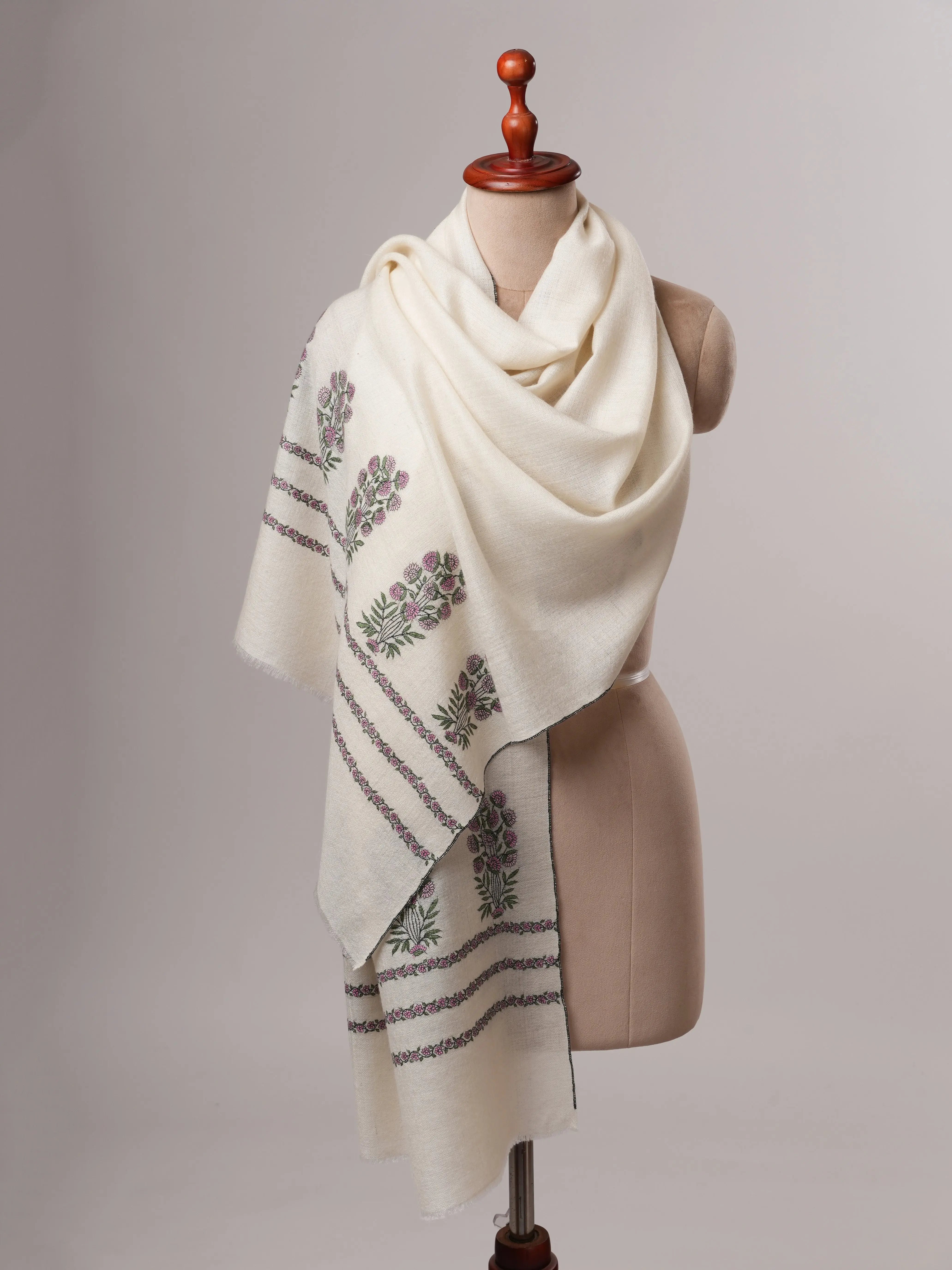 Baby Soft Cashmere Scarf Featuring Mughal Embroidery Shahkaar