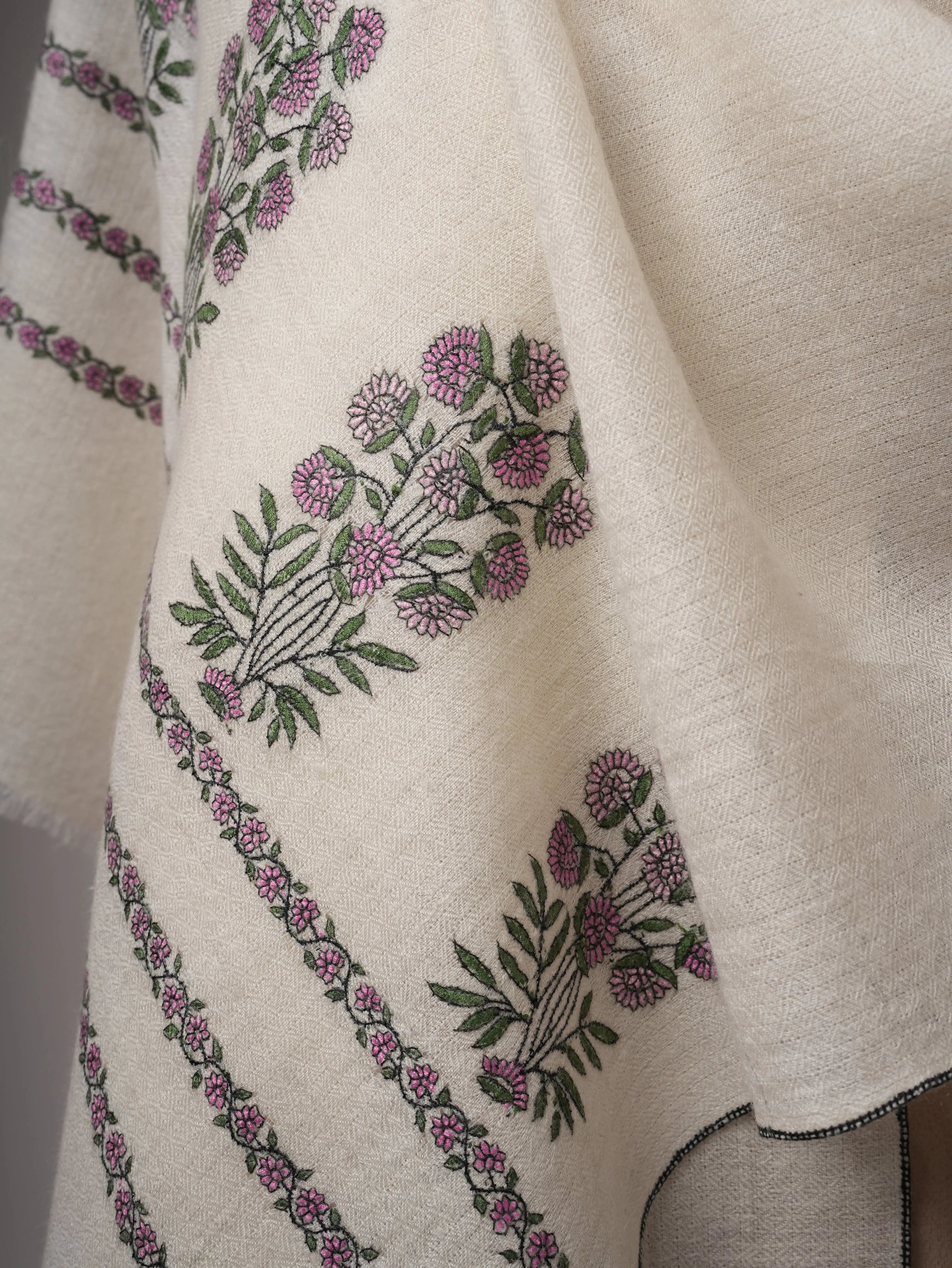 Baby Soft Cashmere Scarf Featuring Mughal Embroidery Shahkaar