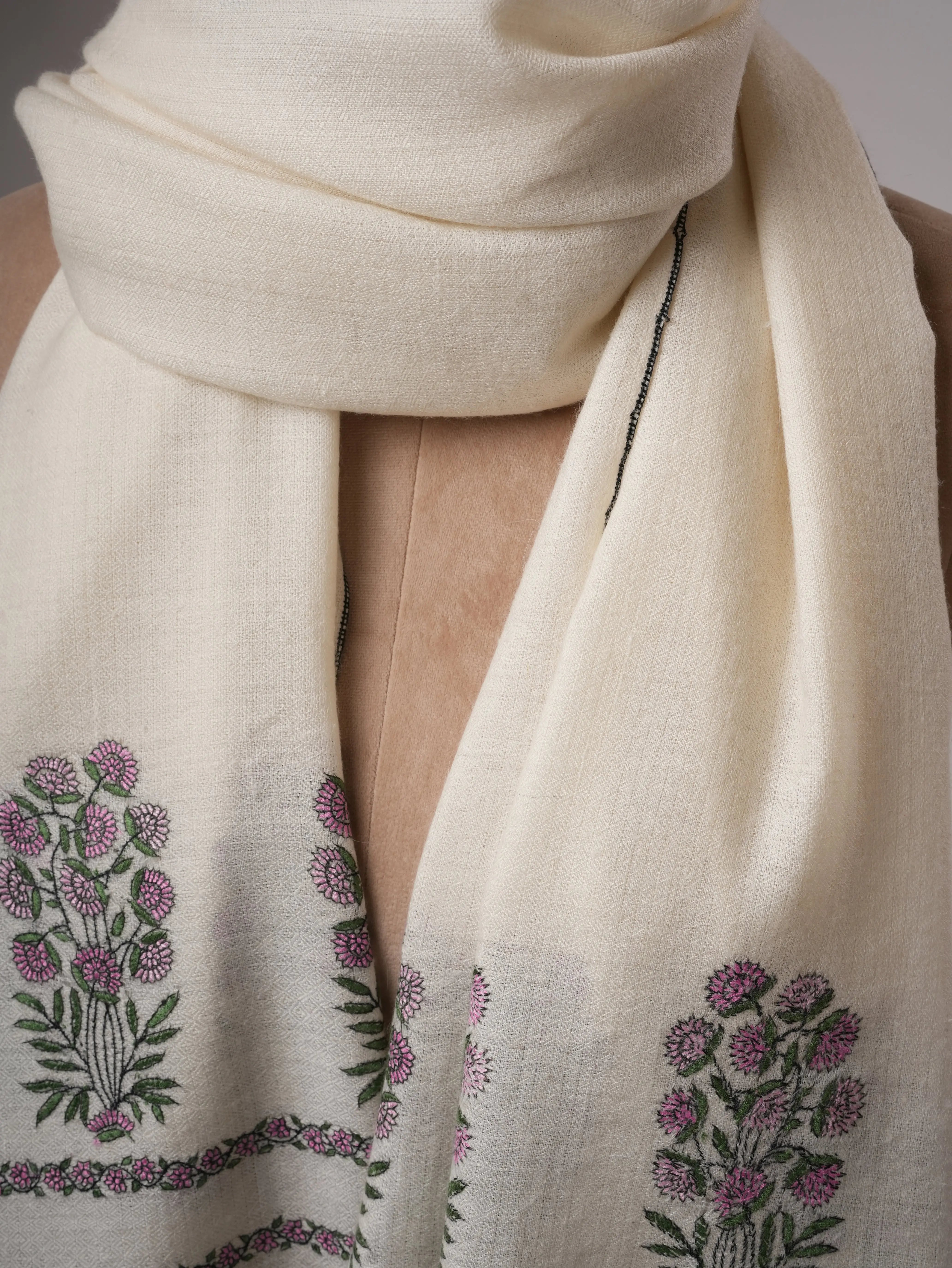Baby Soft Cashmere Scarf Featuring Mughal Embroidery Shahkaar