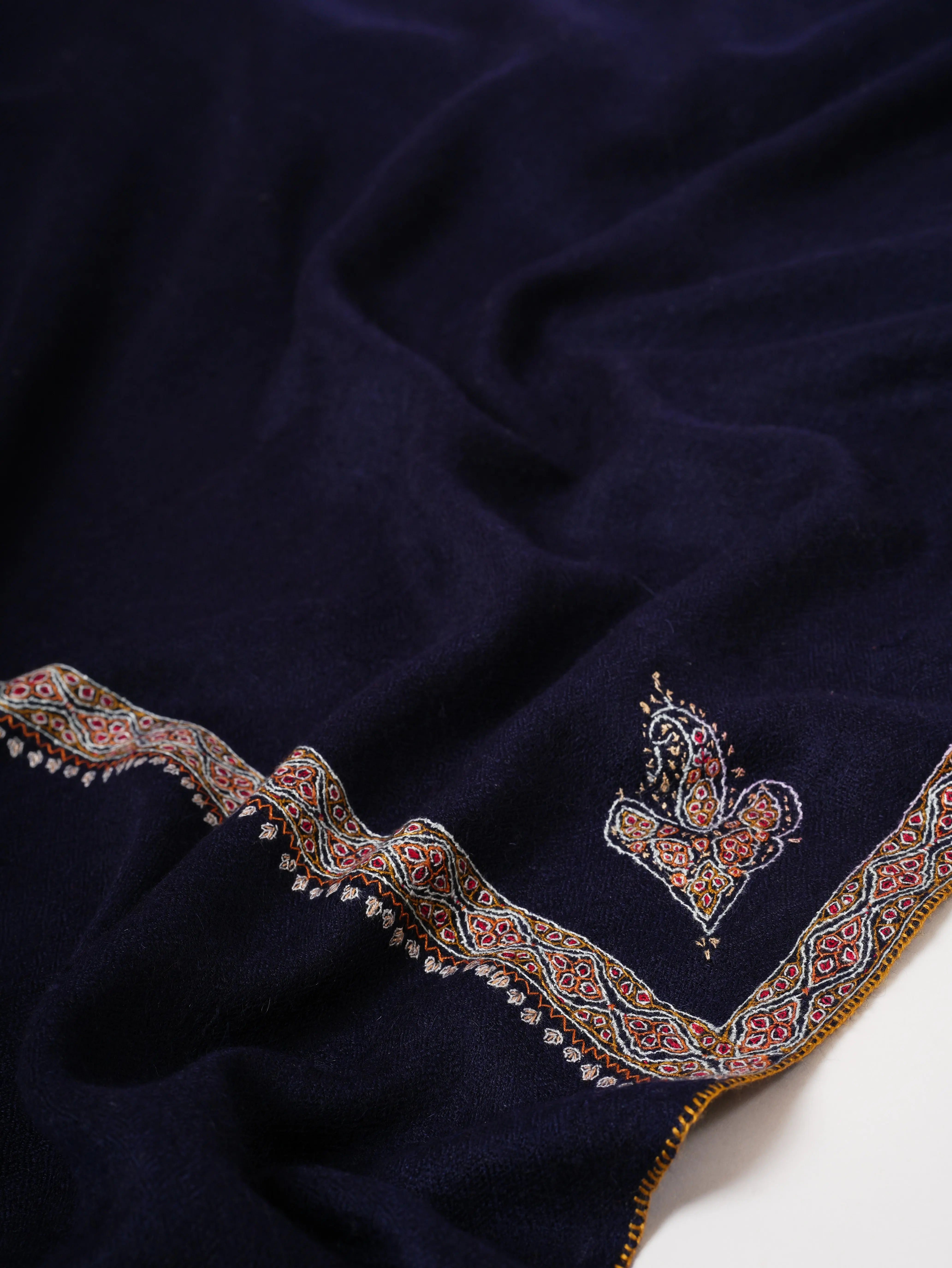 Navy Blue Hashia Embroidered Kashmiri Pashmina Shawl – Festive Luxury Gift Wrap Shahkaar
