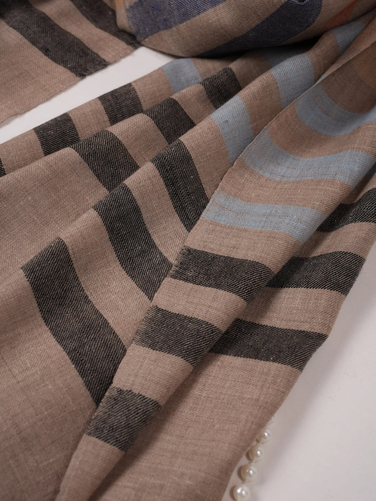 Pure Pashmina Shawl with Handwoven Stripe Pattern