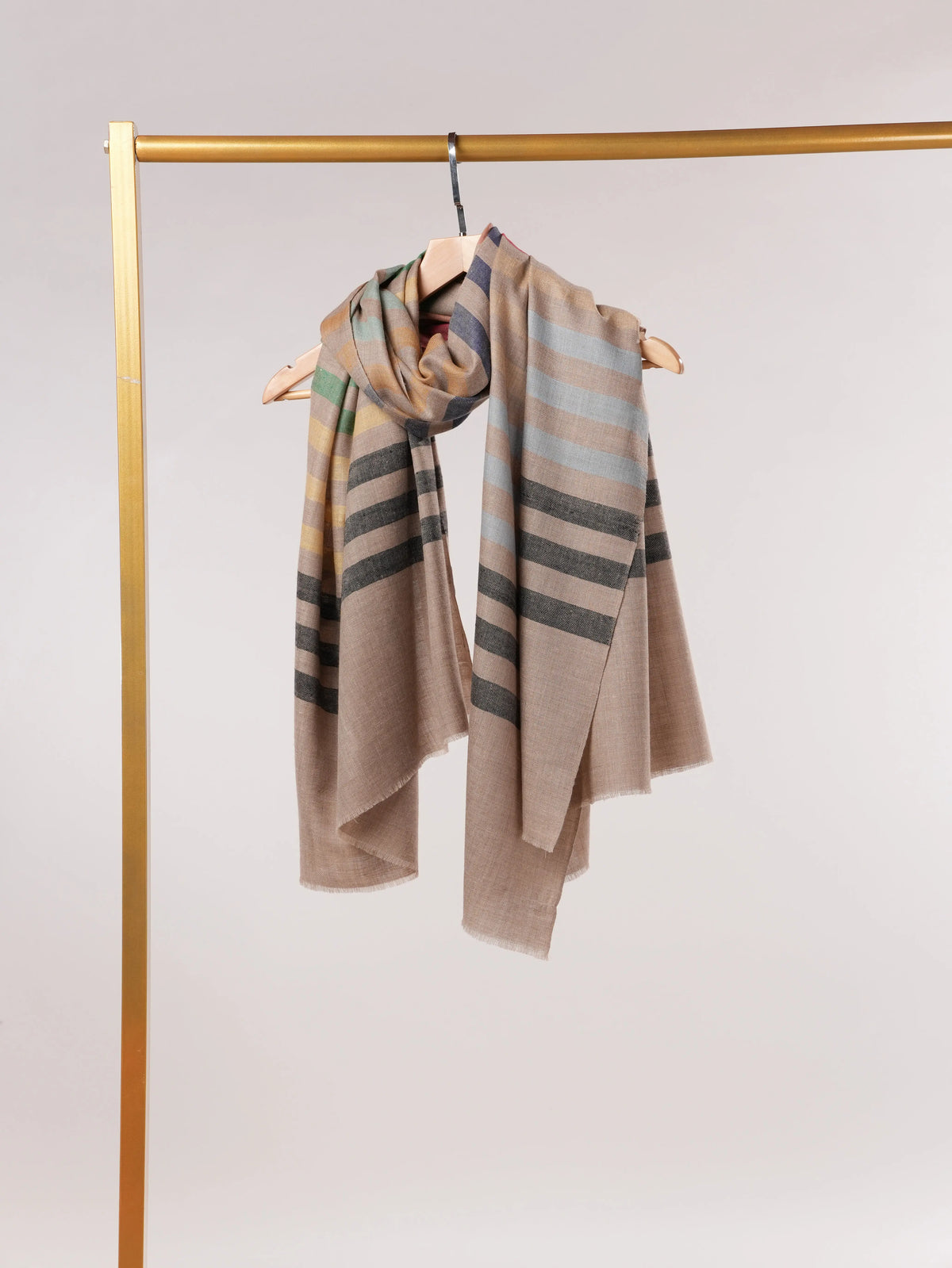 Pure Pashmina Shawl with Handwoven Stripe Pattern