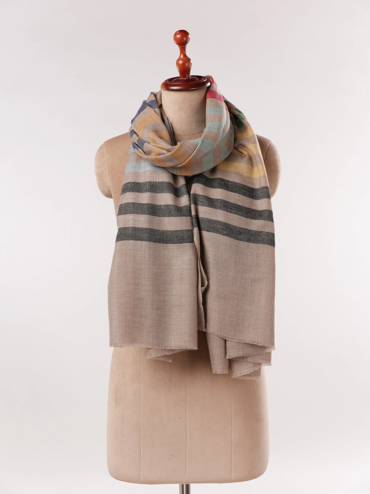 Pure Pashmina Shawl with Handwoven Stripe Pattern