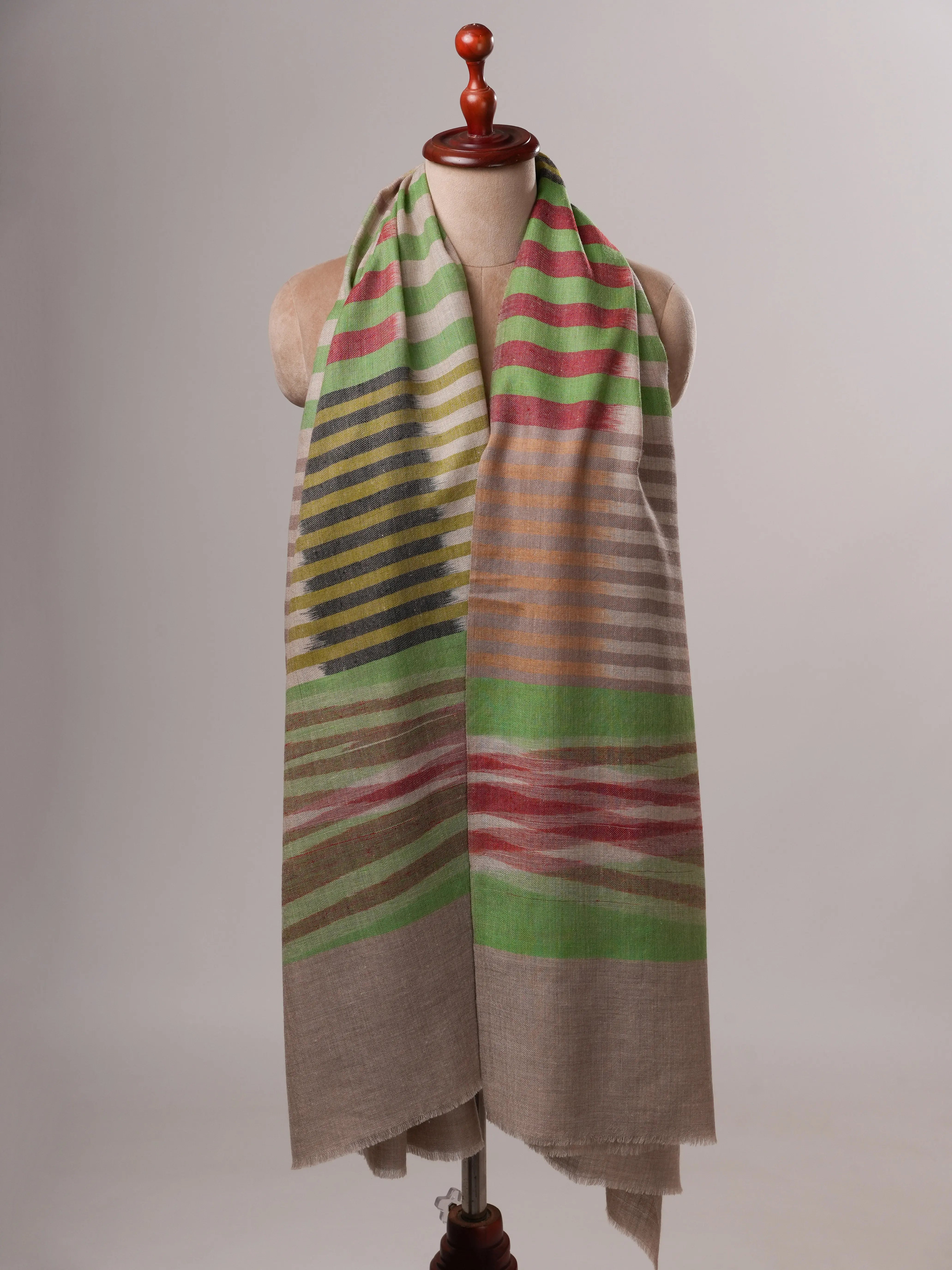 Contemporary Ikat Handwoven Pure Pashmina Shawl Shahkaar