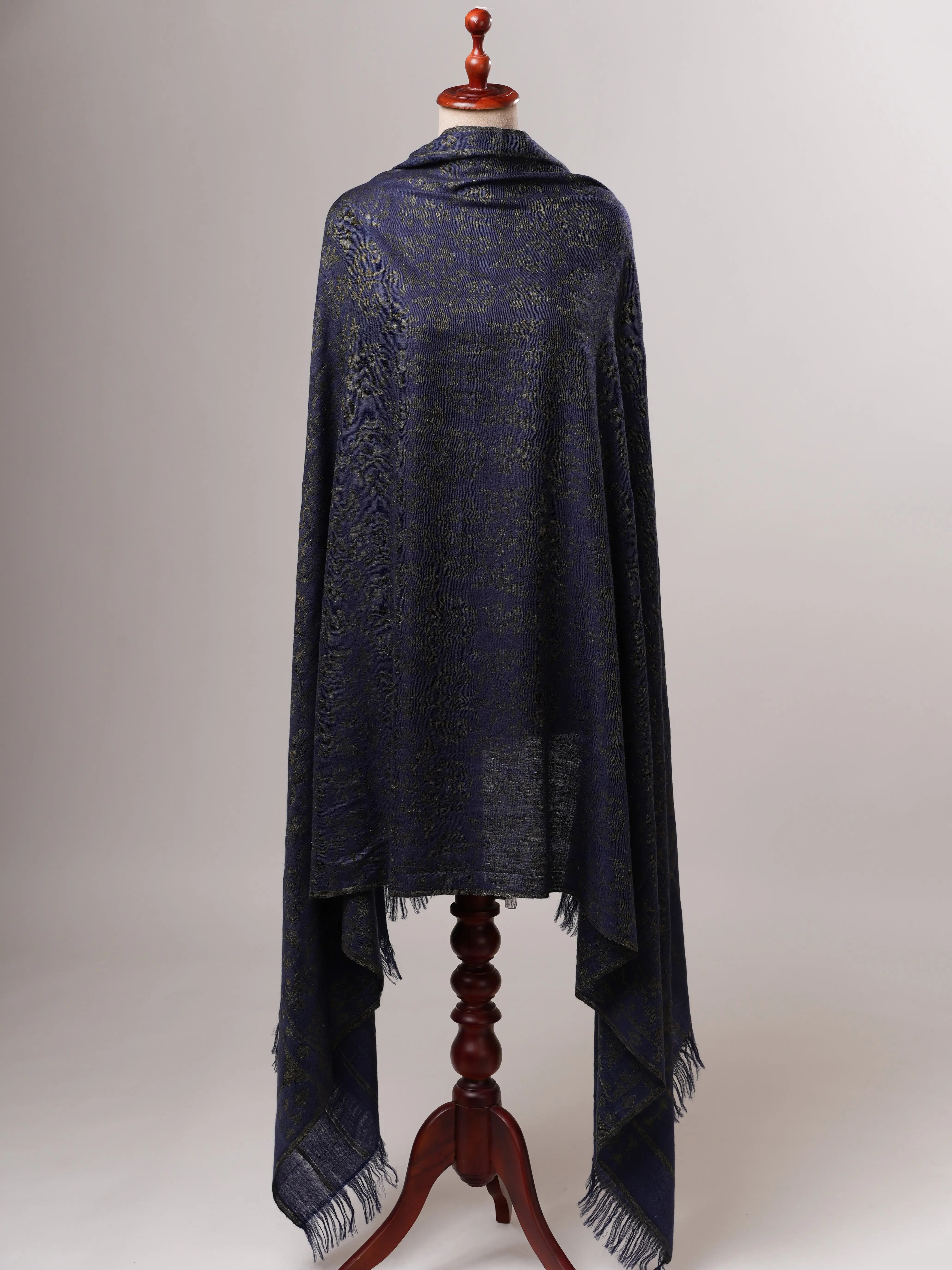 Luxury Blue Pashmina Kani Wrap with Handcrafted Gold Zari Motifs Shahkaar