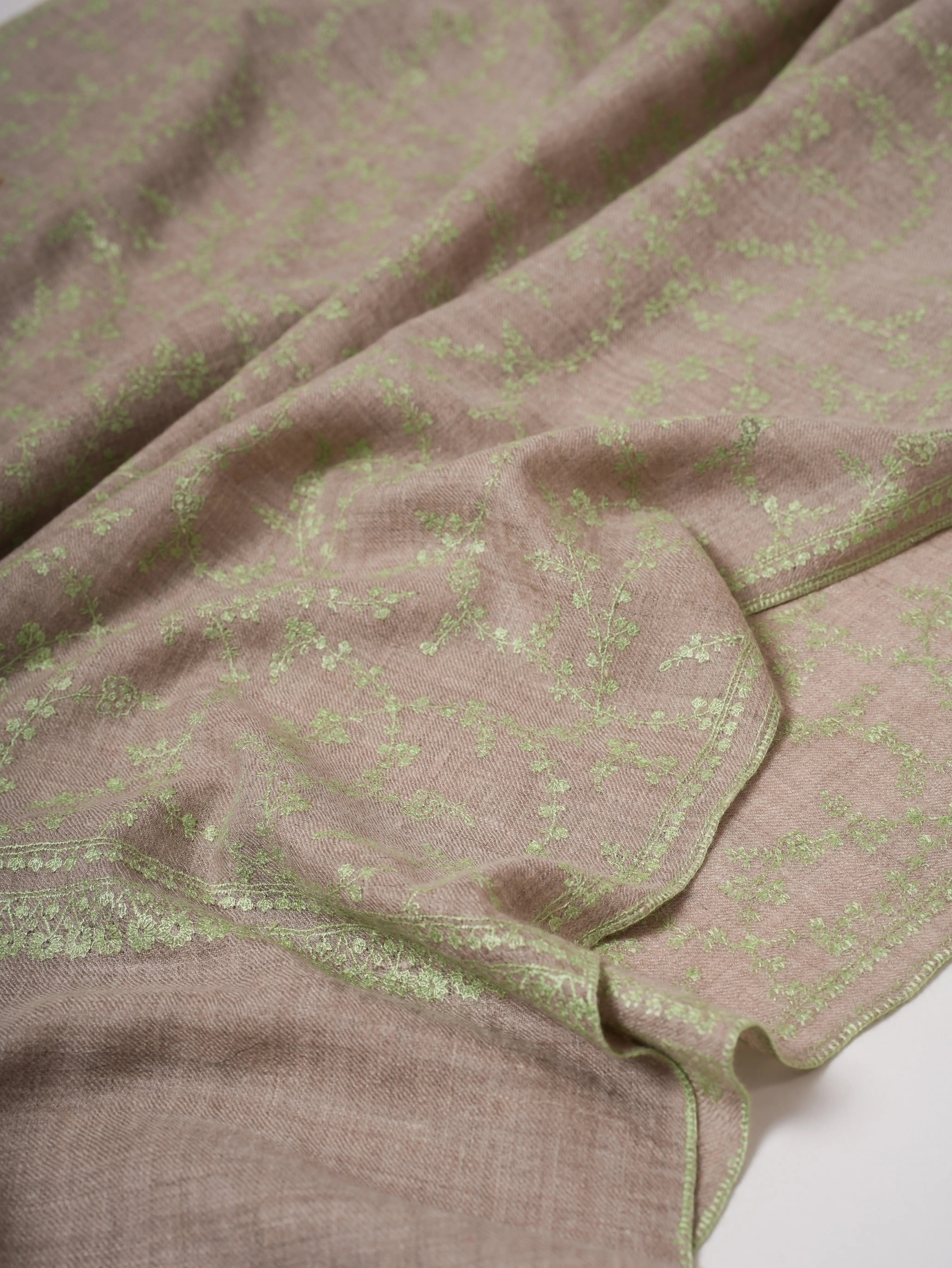 Baby Soft Grey Cashmere Scarf with Exquisite Hand Embroidery Shahkaar