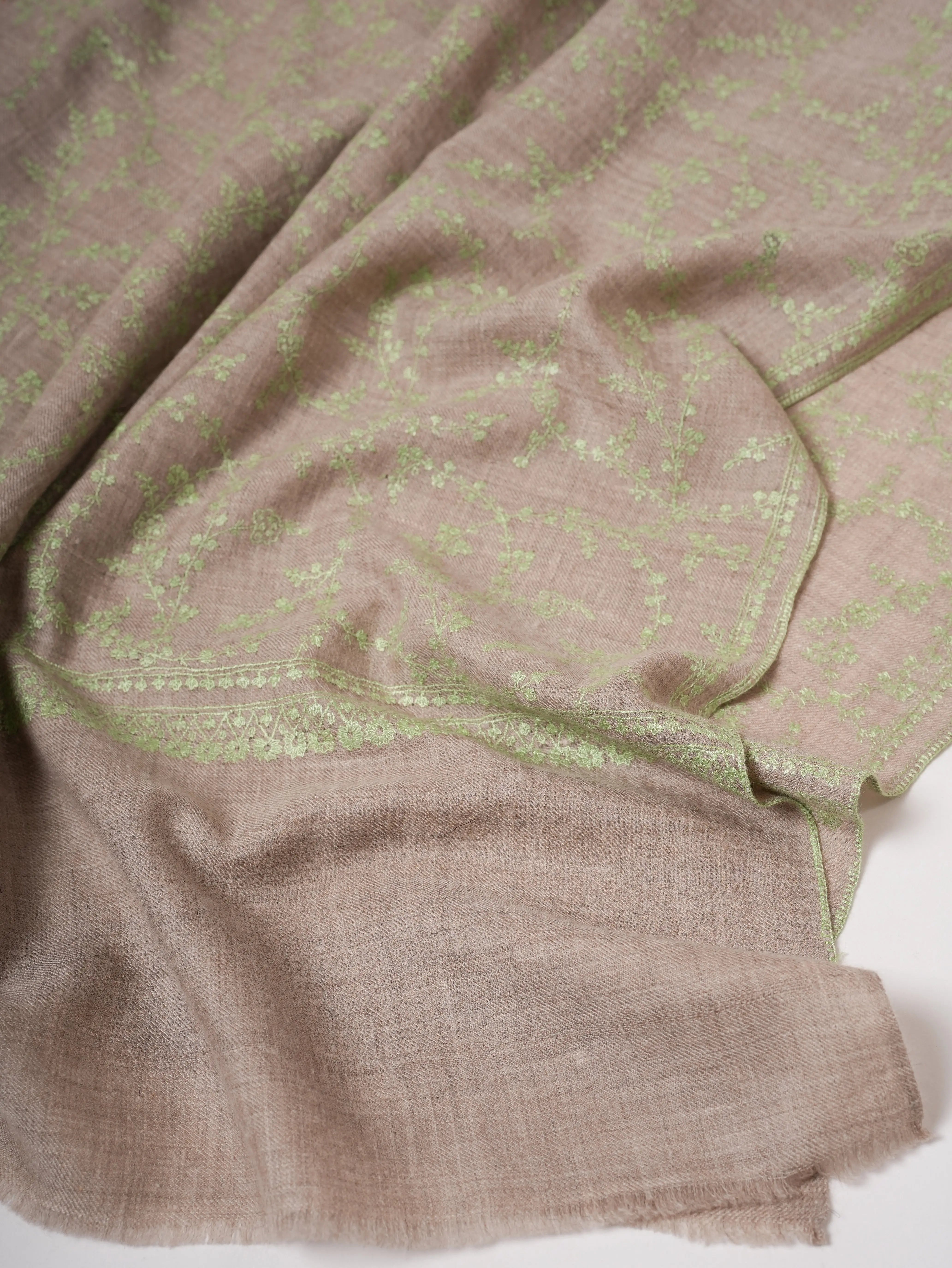 Baby Soft Grey Cashmere Scarf with Exquisite Hand Embroidery Shahkaar