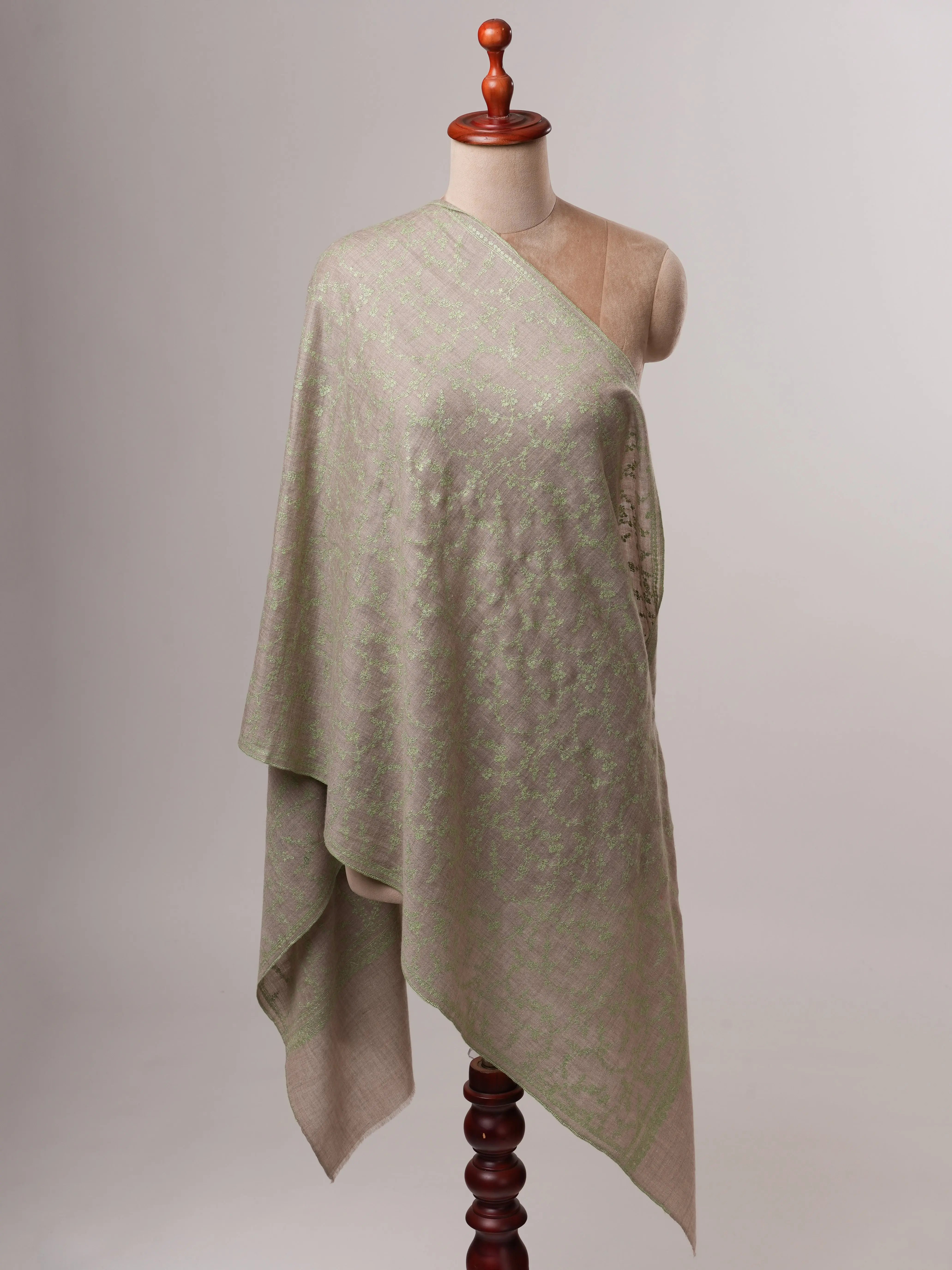 Baby Soft Grey Cashmere Scarf with Exquisite Hand Embroidery Shahkaar