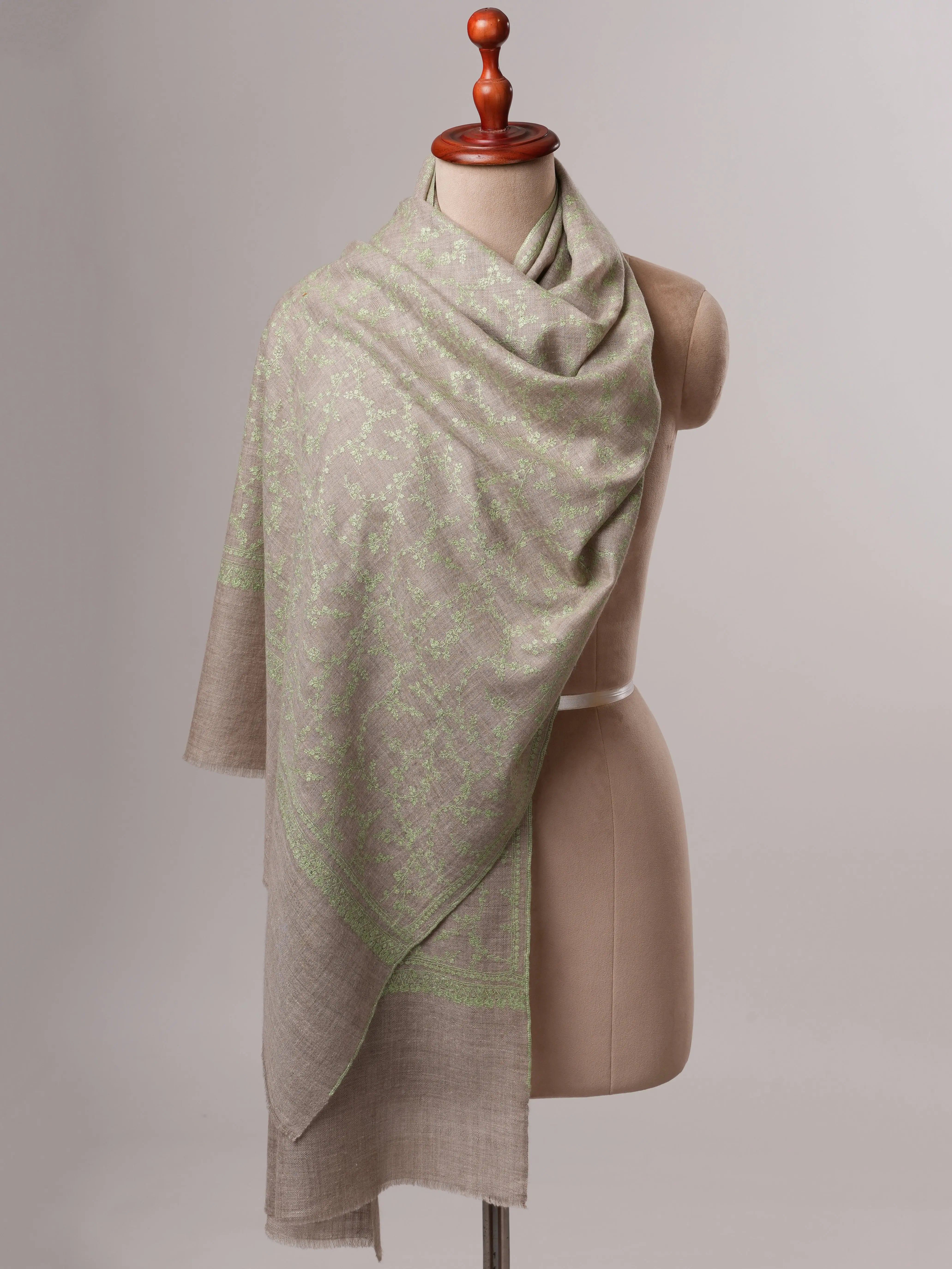 Baby Soft Grey Cashmere Scarf with Exquisite Hand Embroidery Shahkaar