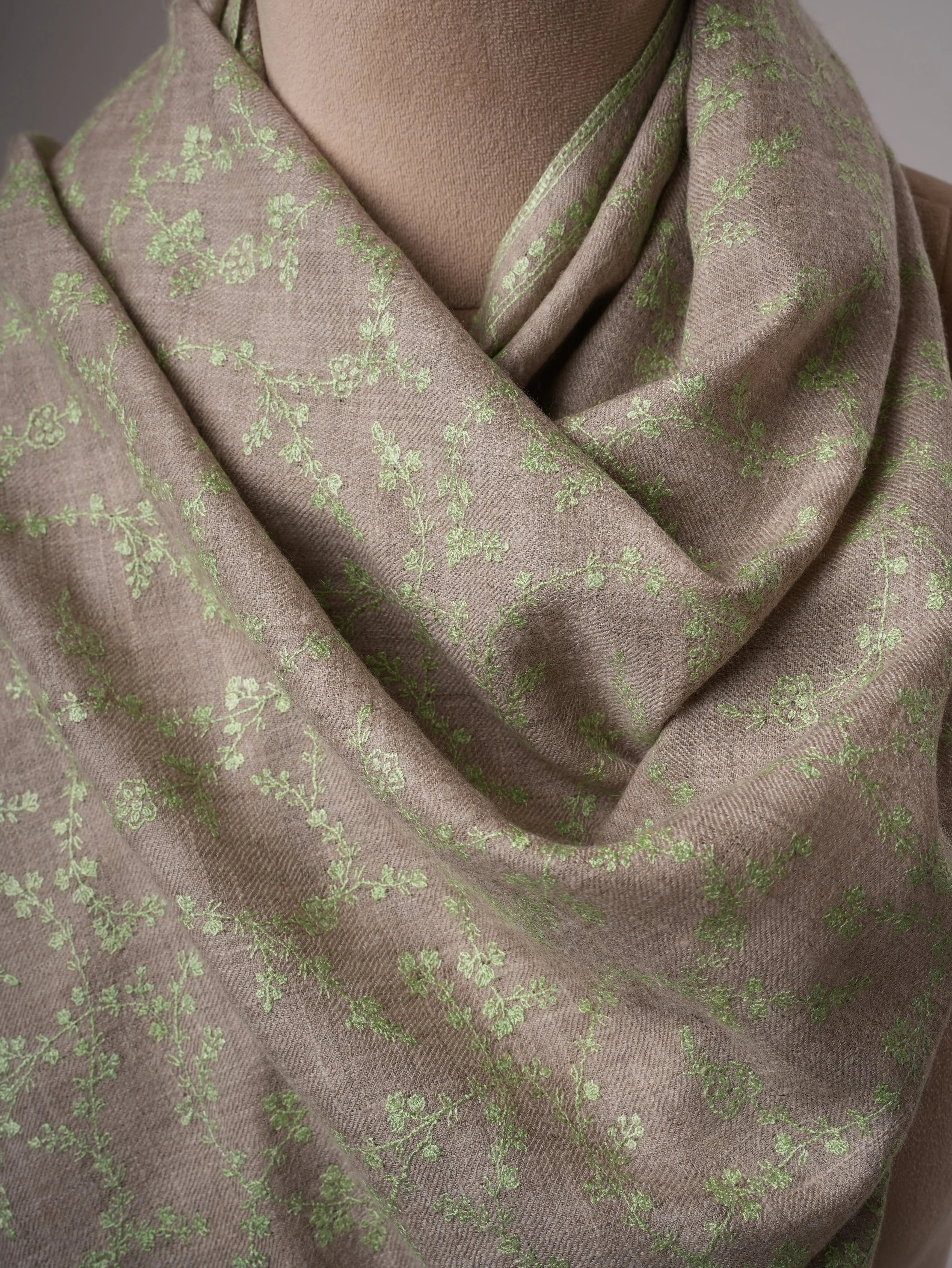 Baby Soft Grey Cashmere Scarf with Exquisite Hand Embroidery Shahkaar