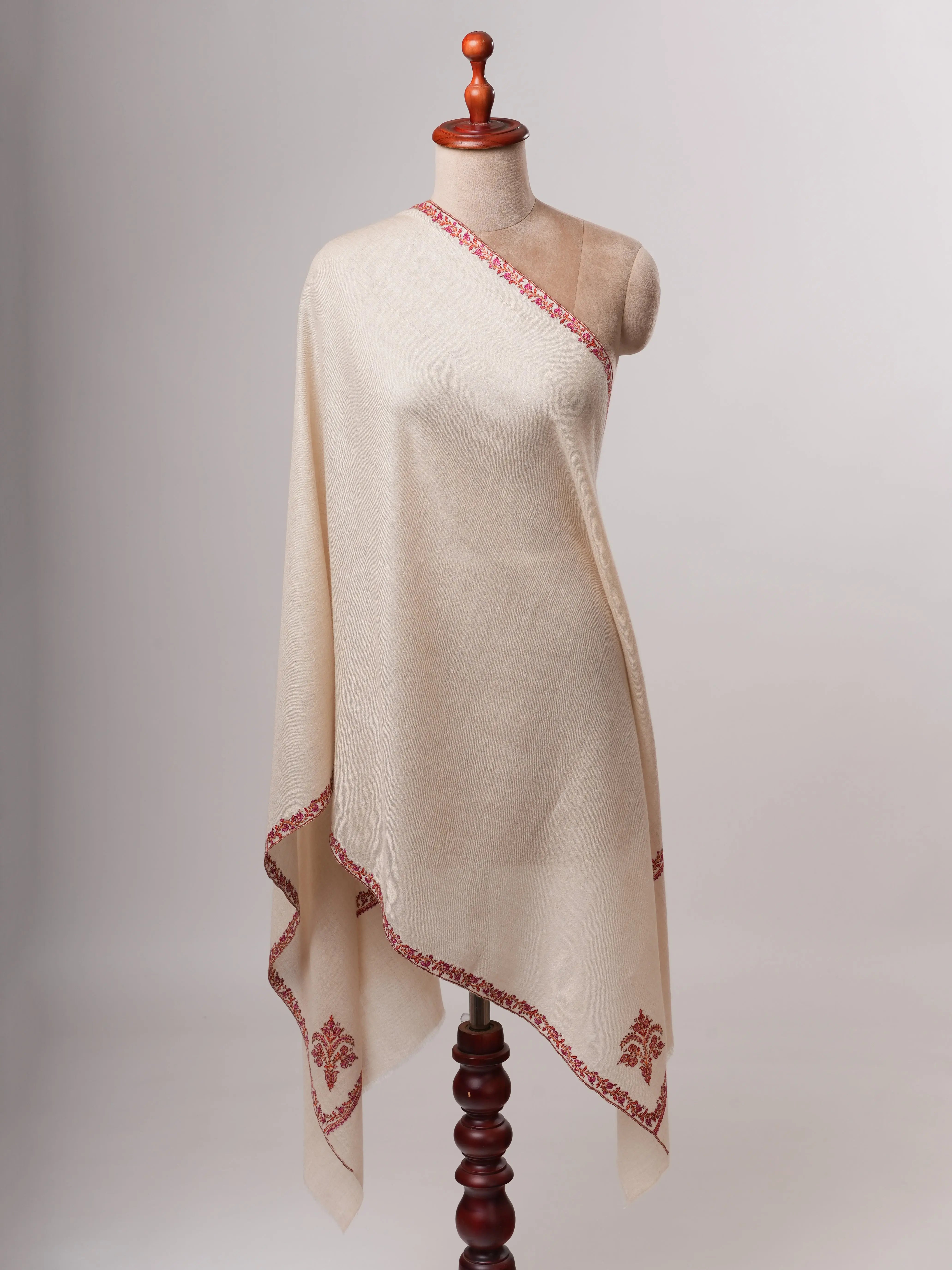 Handcrafted Offwhite Baby Soft Cashmere Scarf with Hashia Embroidery Shahkaar