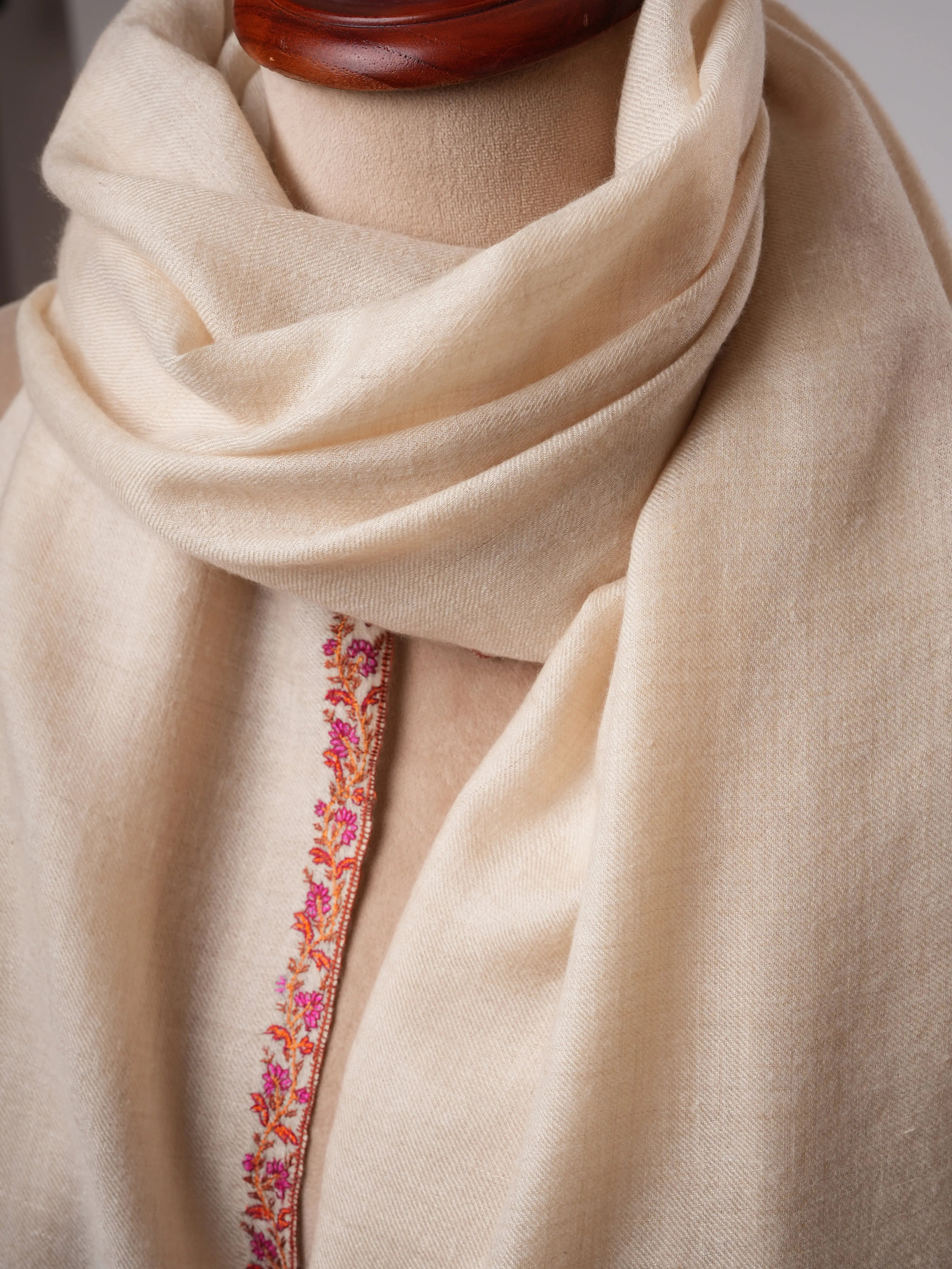 Handcrafted Offwhite Baby Soft Cashmere Scarf with Hashia Embroidery Shahkaar