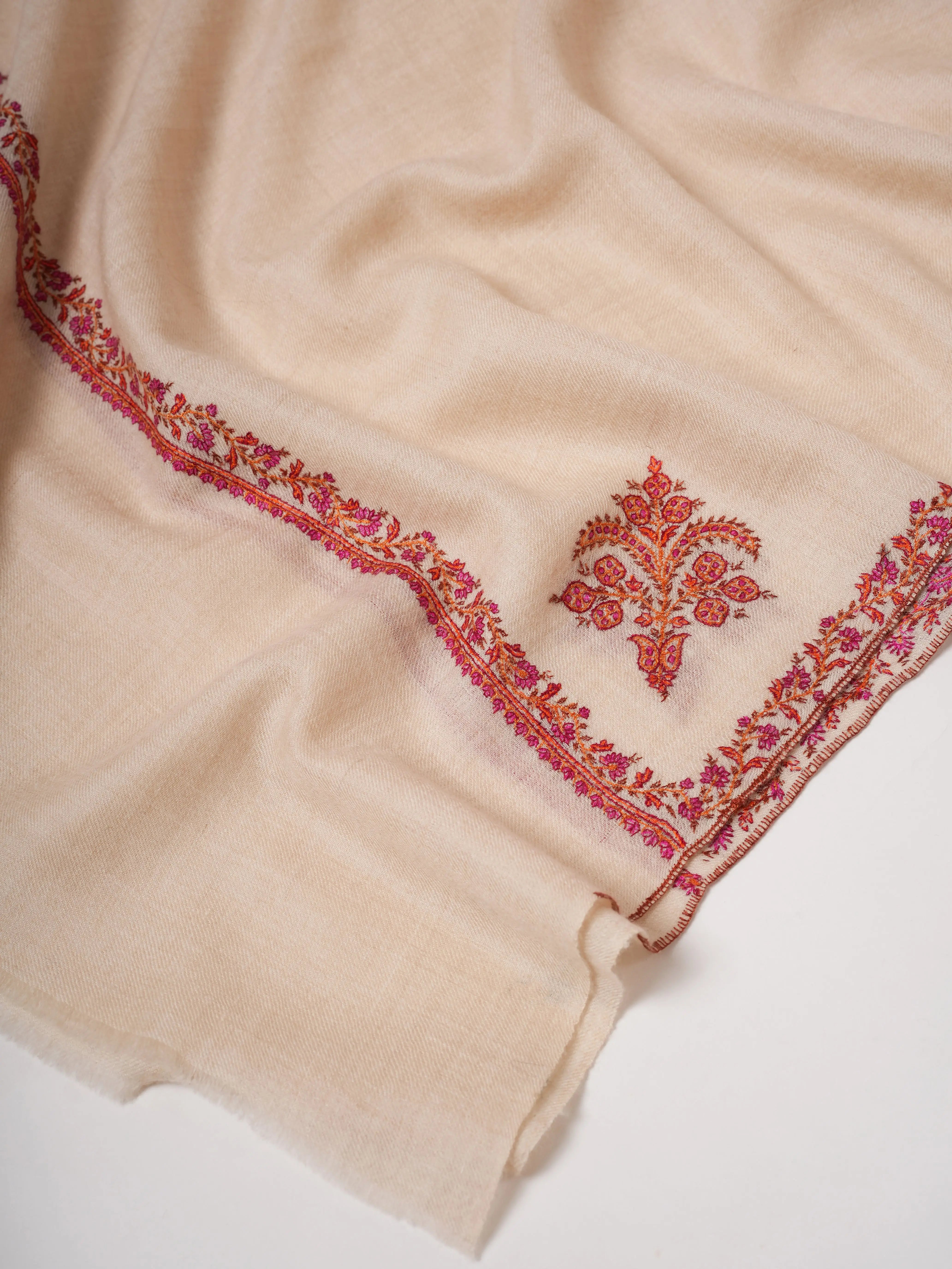 Handcrafted Offwhite Baby Soft Cashmere Scarf with Hashia Embroidery Shahkaar