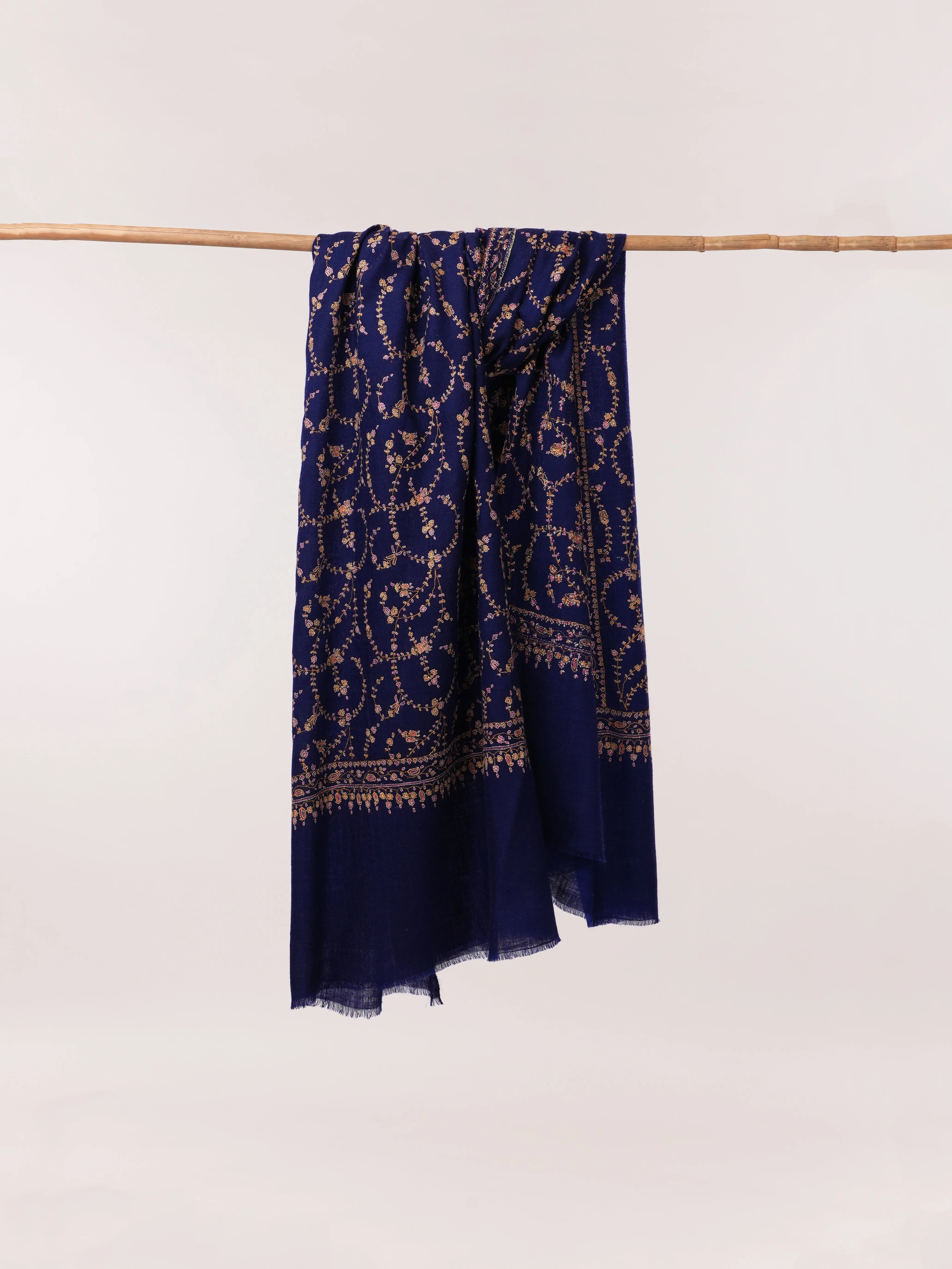 Royal Blue Pashmina Shawl with Floral Hand Embroidery Shahkaar.com