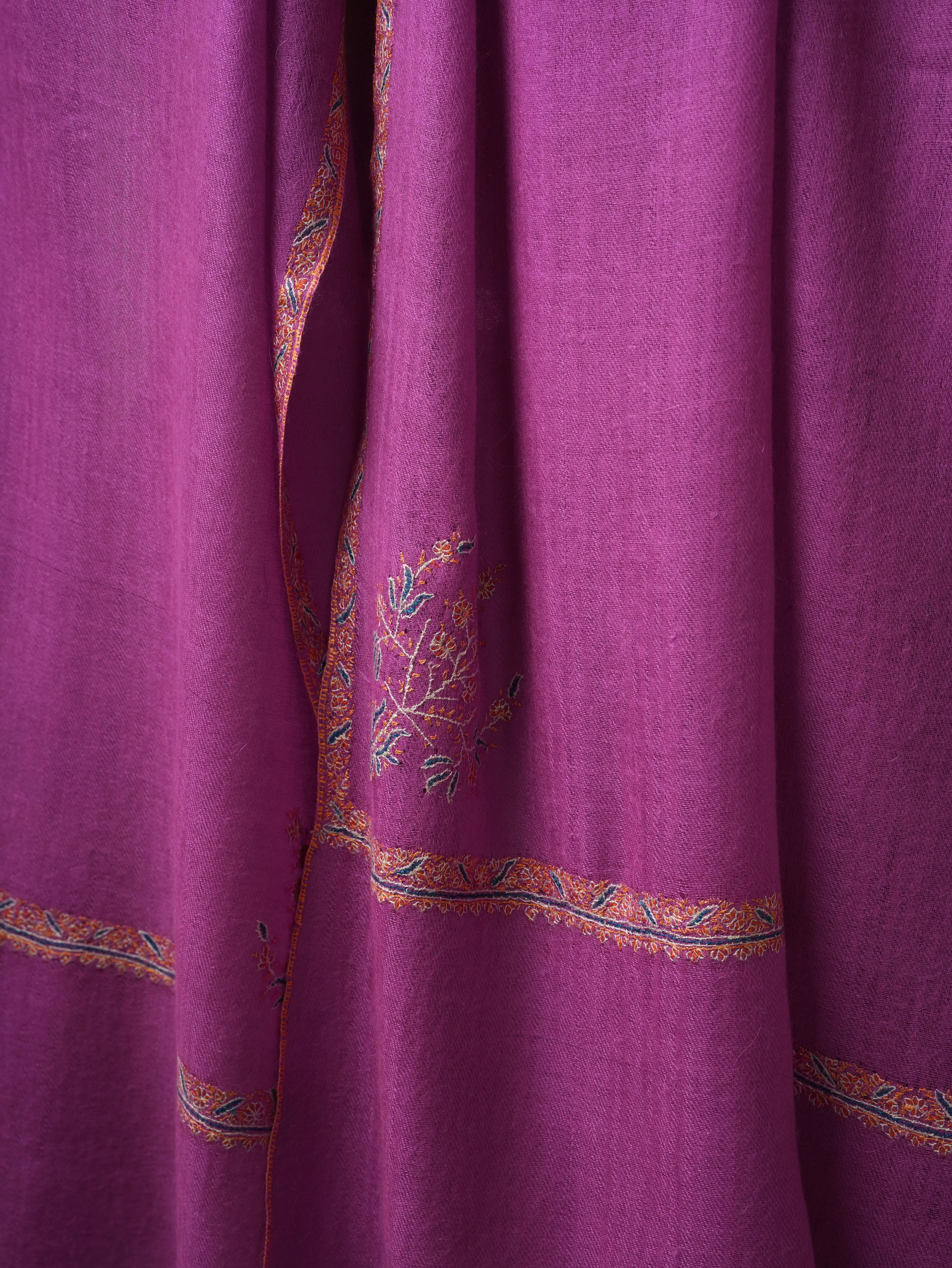 Featherlight Magenta Pashmina Shawl with Traditional Bail Embroidery Shahkaar