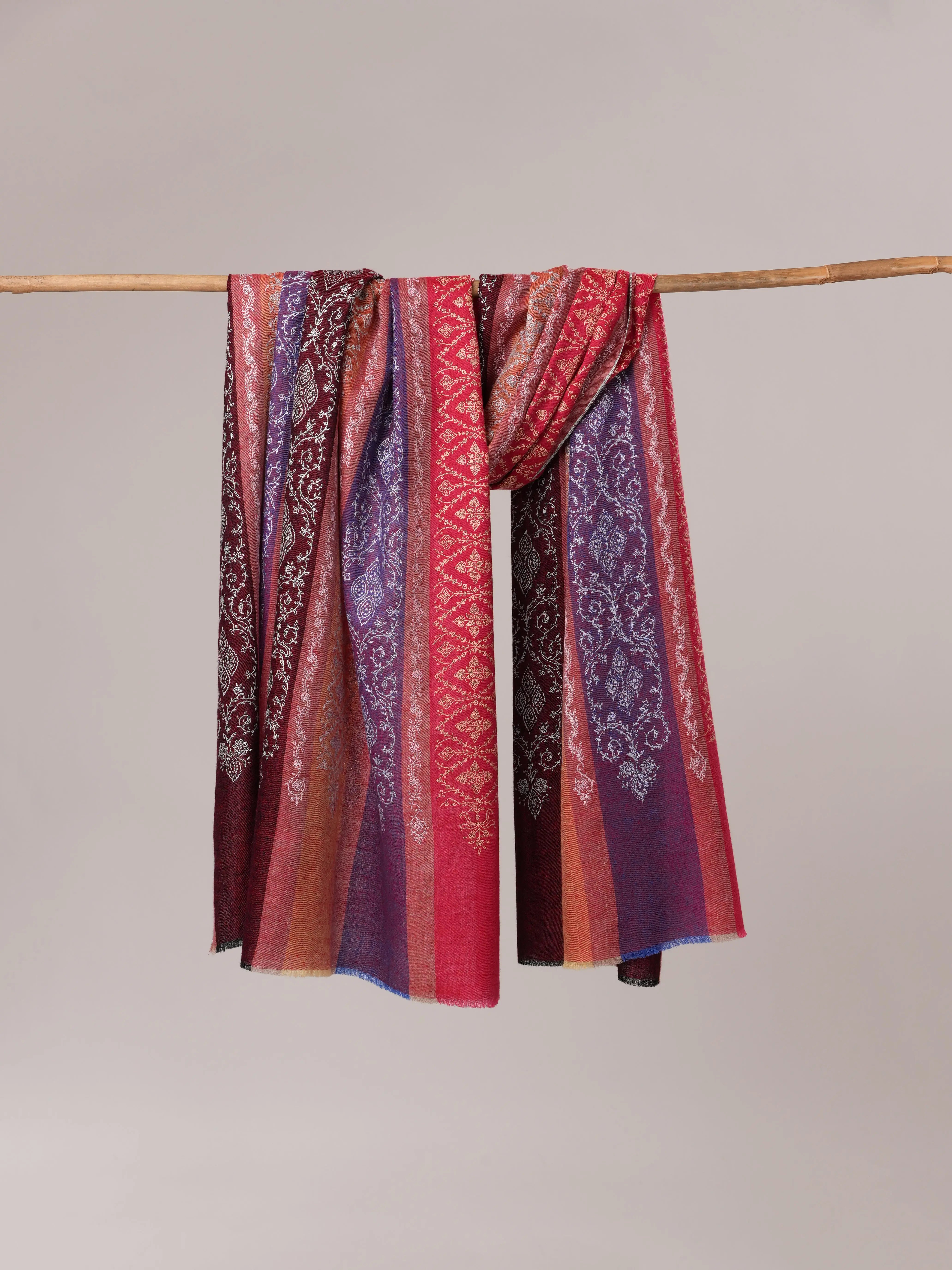 Striped All Over Jali Hand Embroidered Pashmina Shawl Shahkaar.com