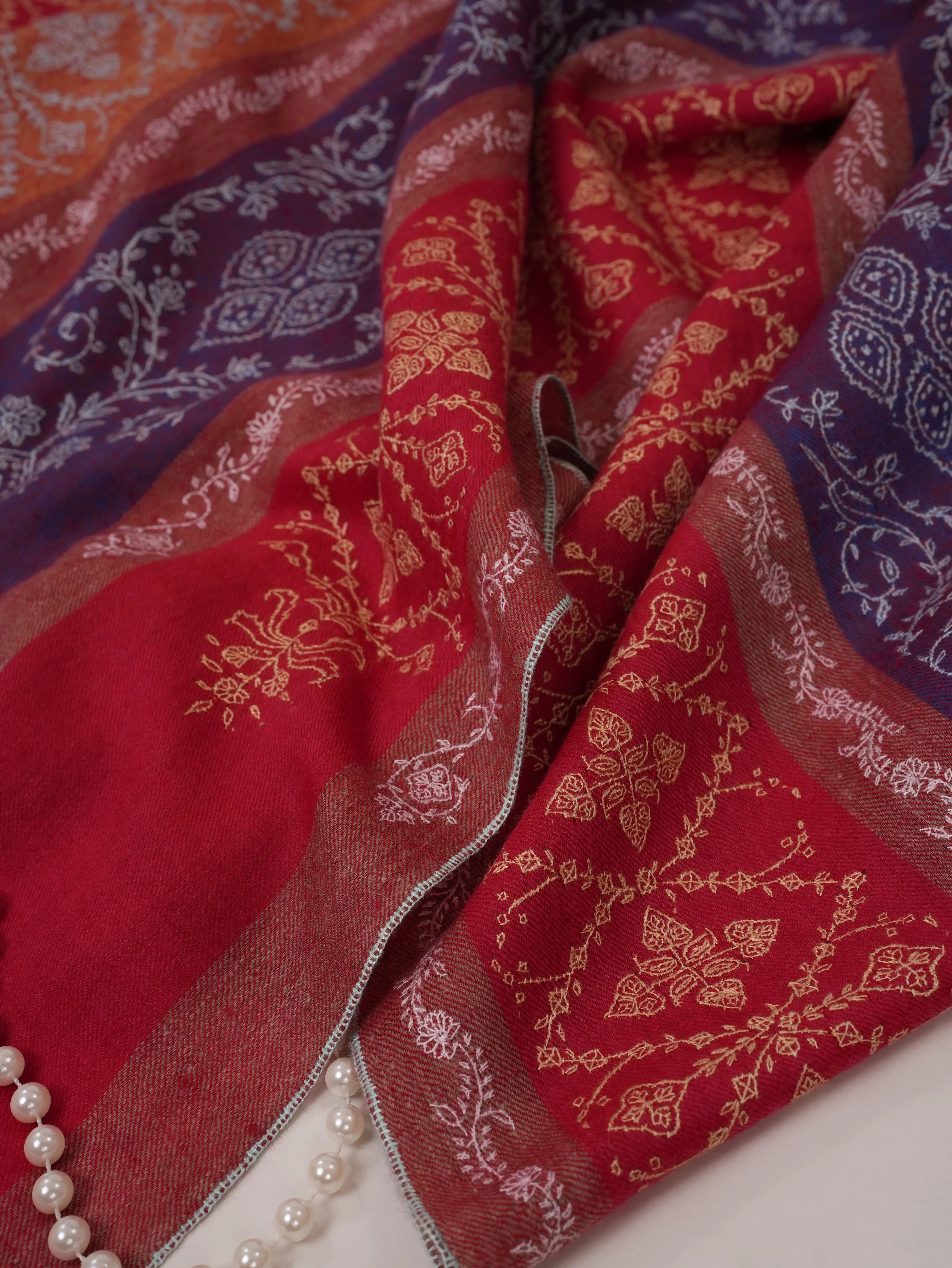 Striped All Over Jali Hand Embroidered Pashmina Shawl Shahkaar.com