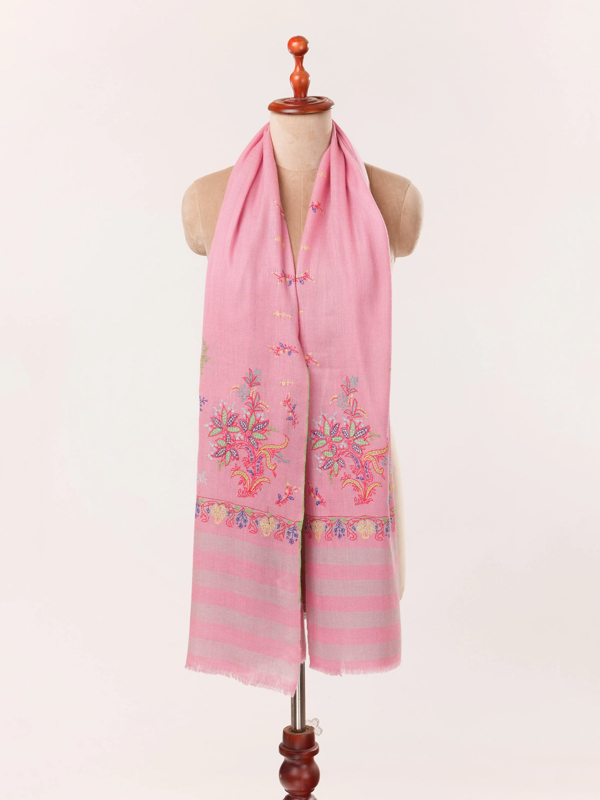 Handwoven Pink Cashmere-Scarf with Kashmiri Hand Palla Embroidery Shahkaar.com