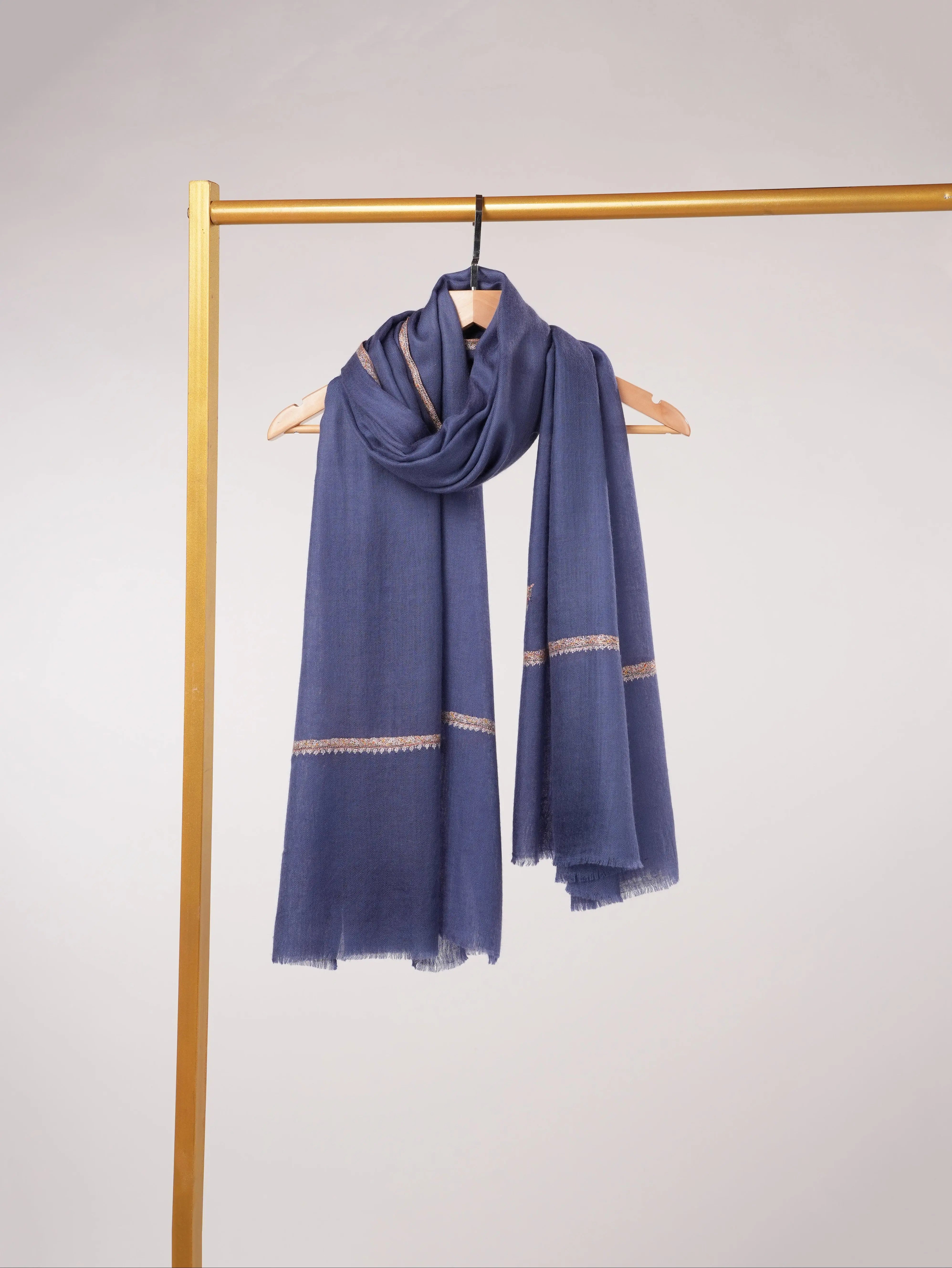 Hand Sozni Baildar Embroidered Blue Handwoven Baby Soft Pashmina Shawl Shahkaar.com