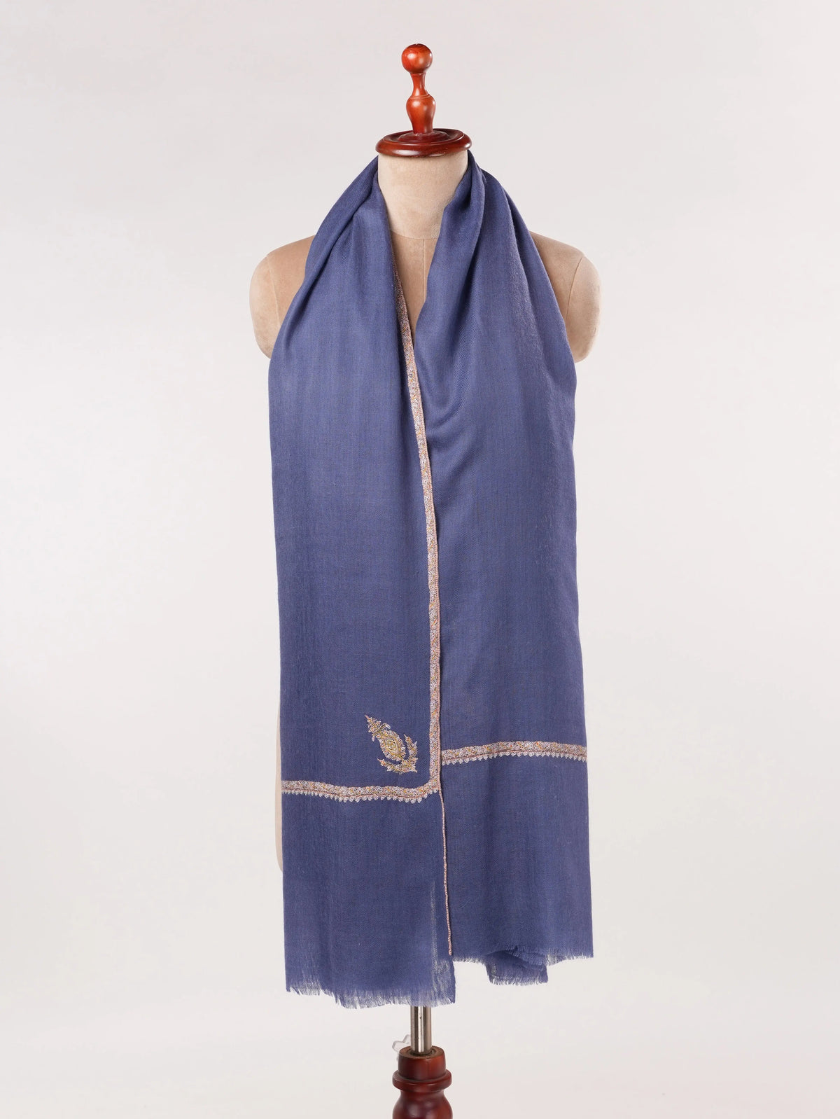 Hand Sozni Baildar Embroidered Blue Handwoven Baby Soft Pashmina Shawl Shahkaar.com