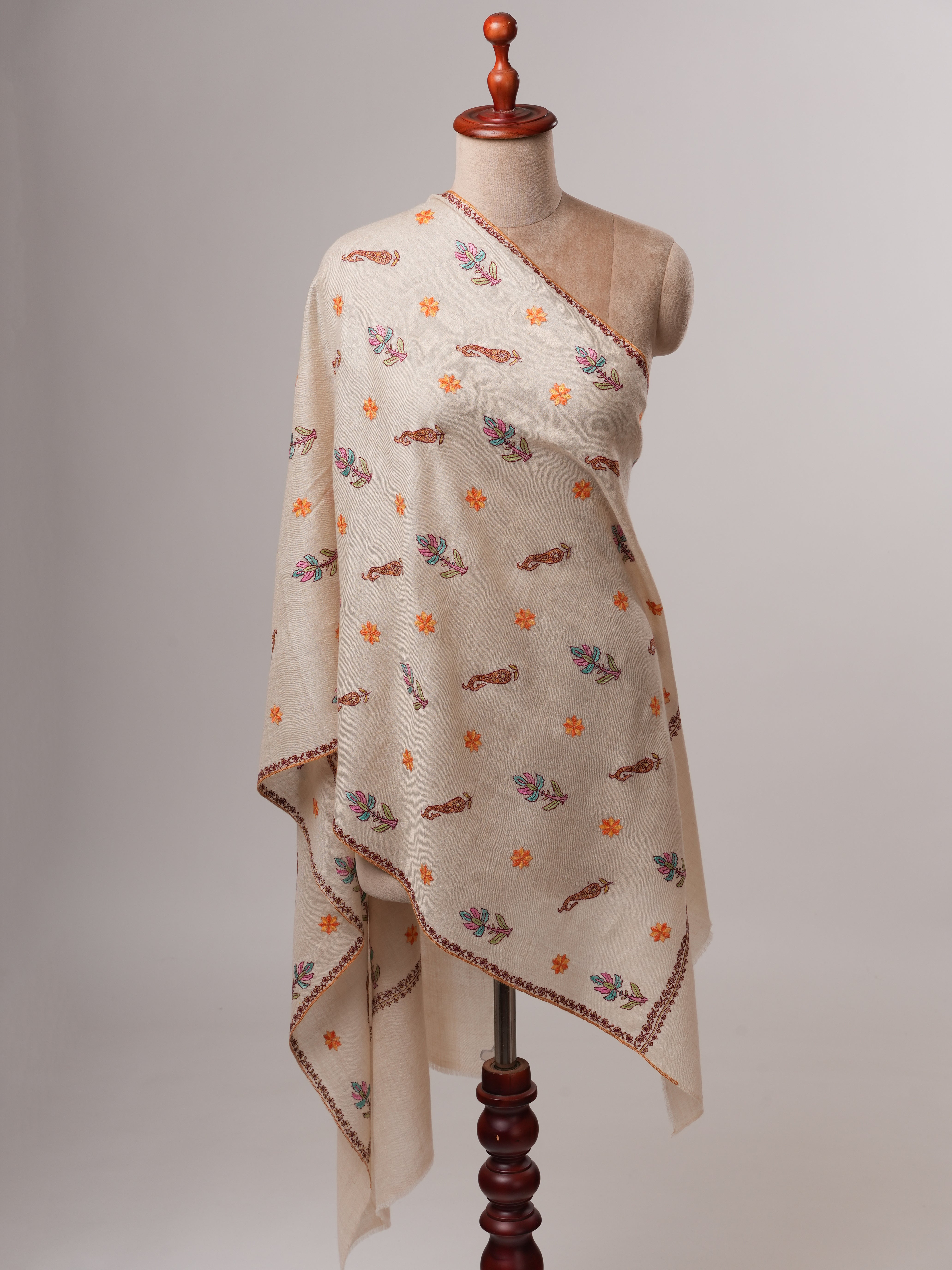 Baby Soft Cashmere Scarf with Intricate Embroidered Detailing Shahkaar