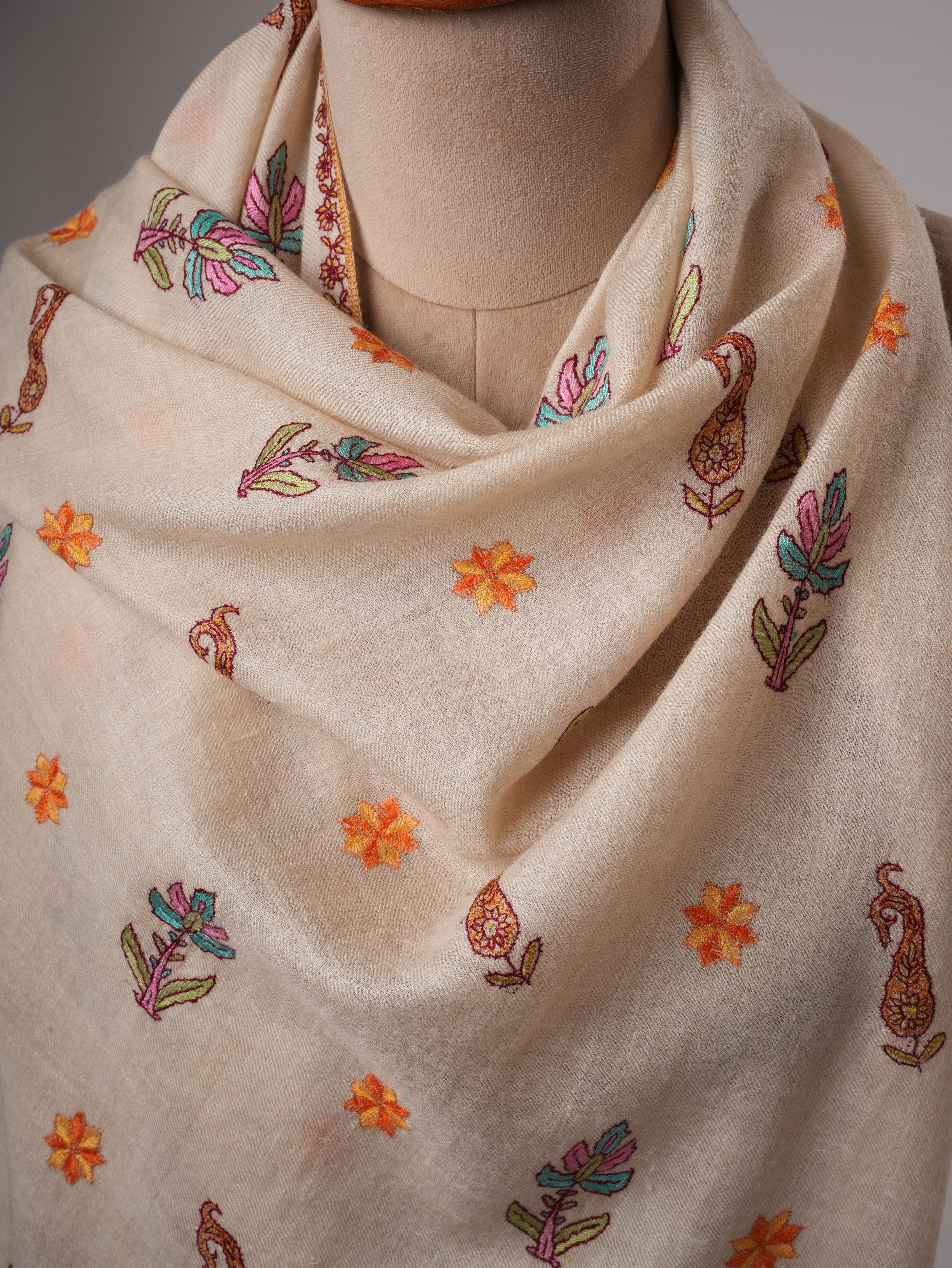 Baby Soft Cashmere Scarf with Intricate Embroidered Detailing Shahkaar