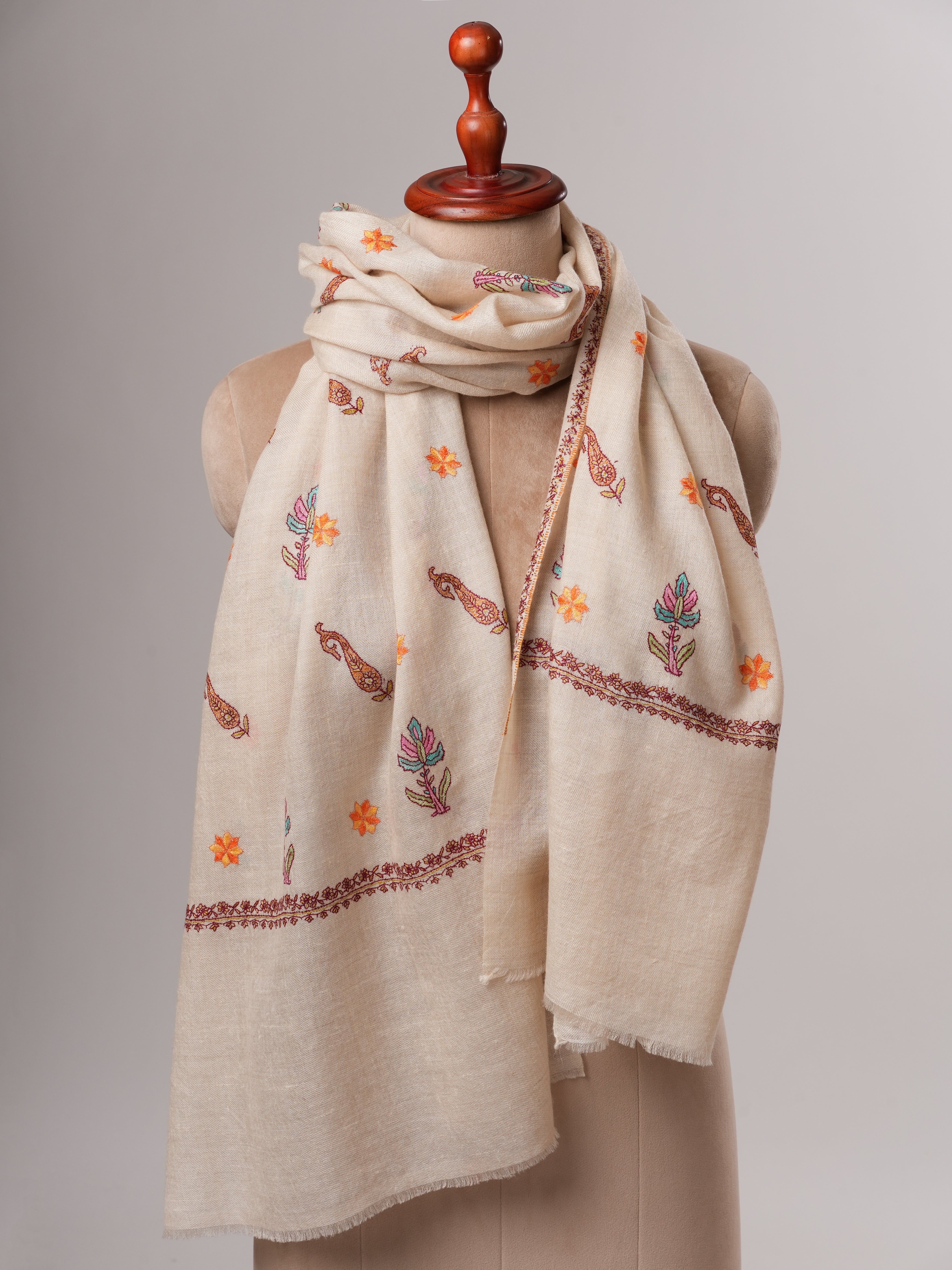 Baby Soft Cashmere Scarf with Intricate Embroidered Detailing Shahkaar