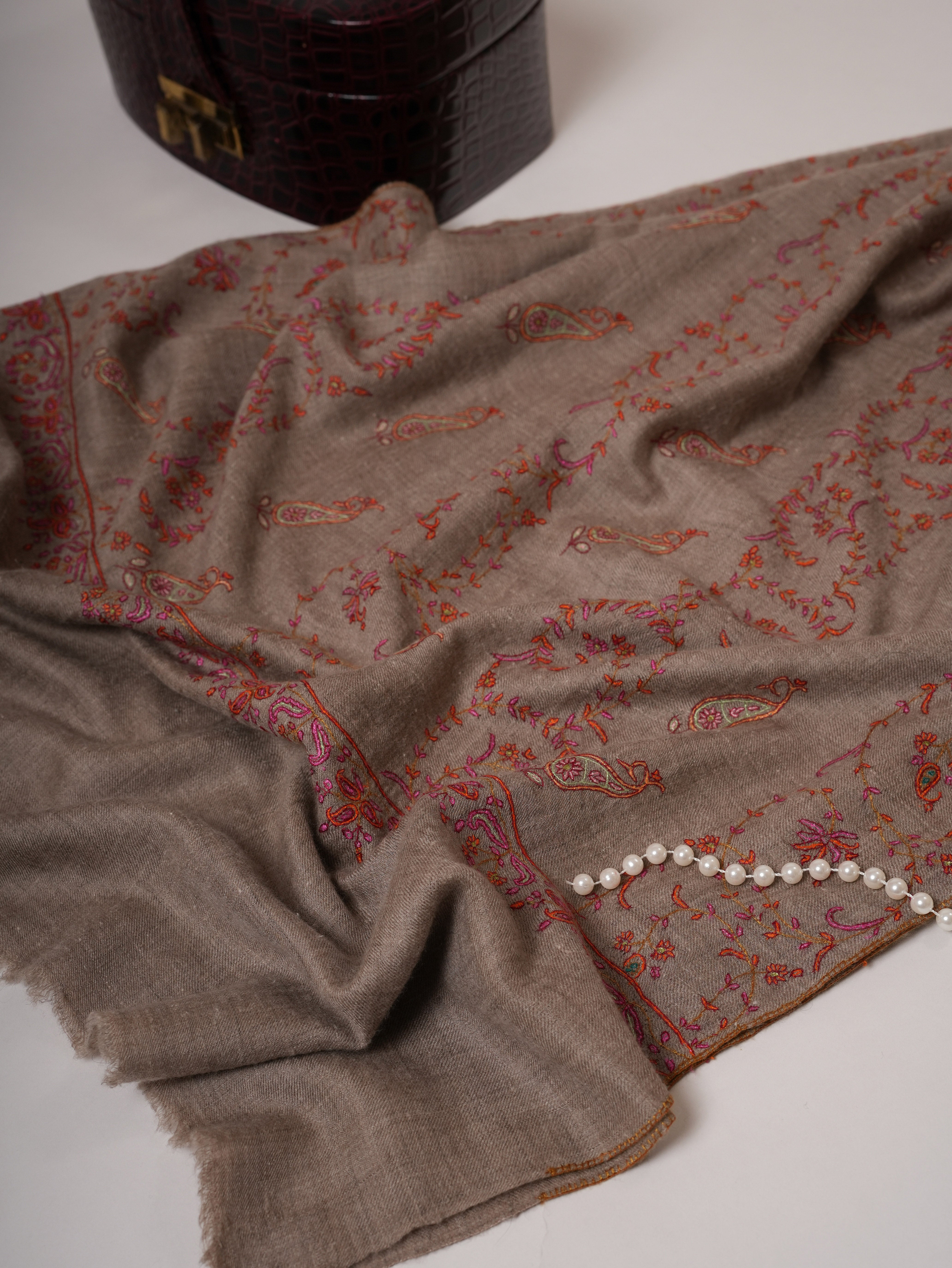 Artisan Crafted Black Cashmere Scarf Featuring Intricate Hand Artwork Shahkaar