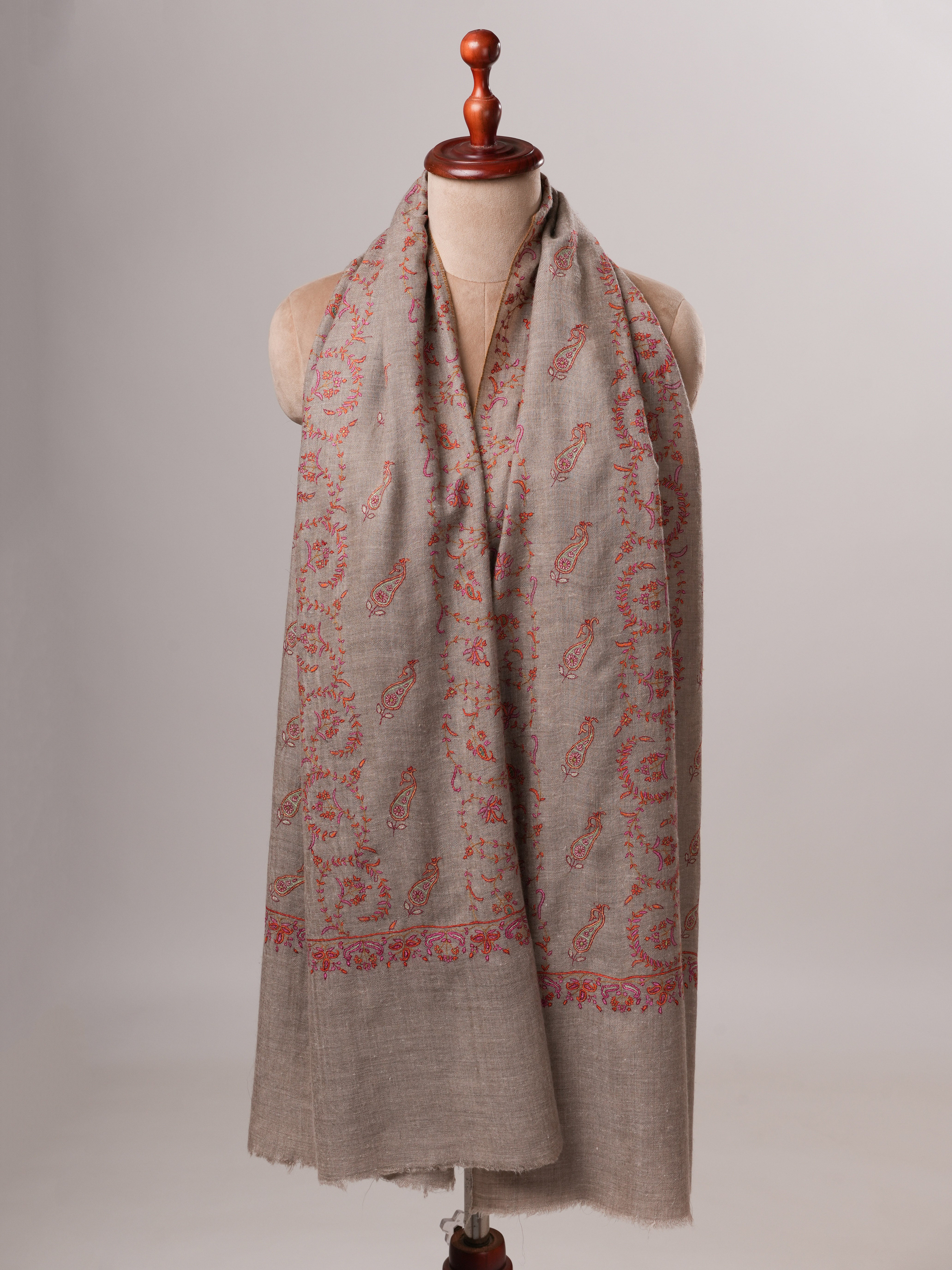 Artisan Crafted Black Cashmere Scarf Featuring Intricate Hand Artwork Shahkaar