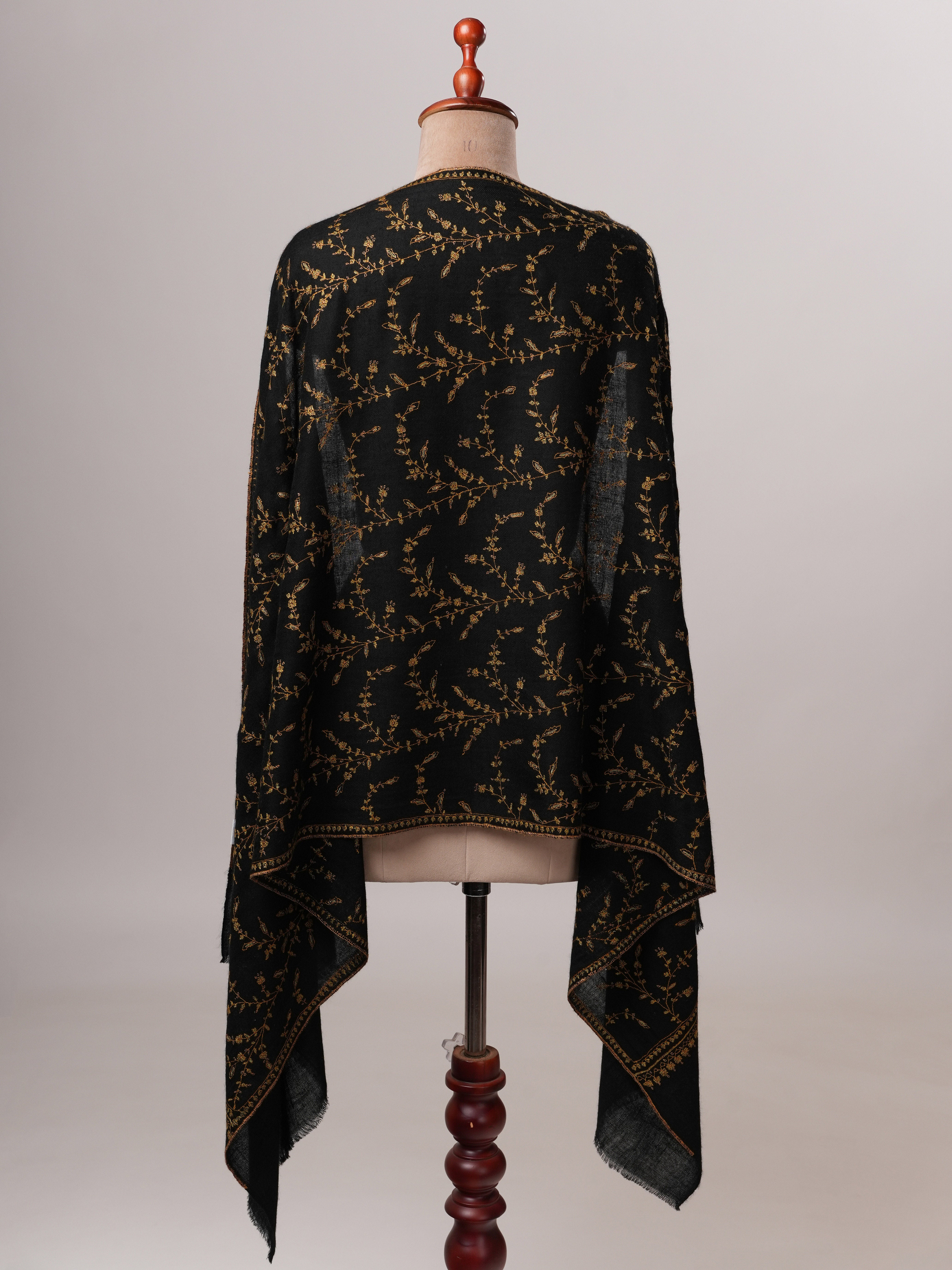 Luxurious Black Cashmere Wrap with Traditional Jali Hand Embroidery Shahkaar