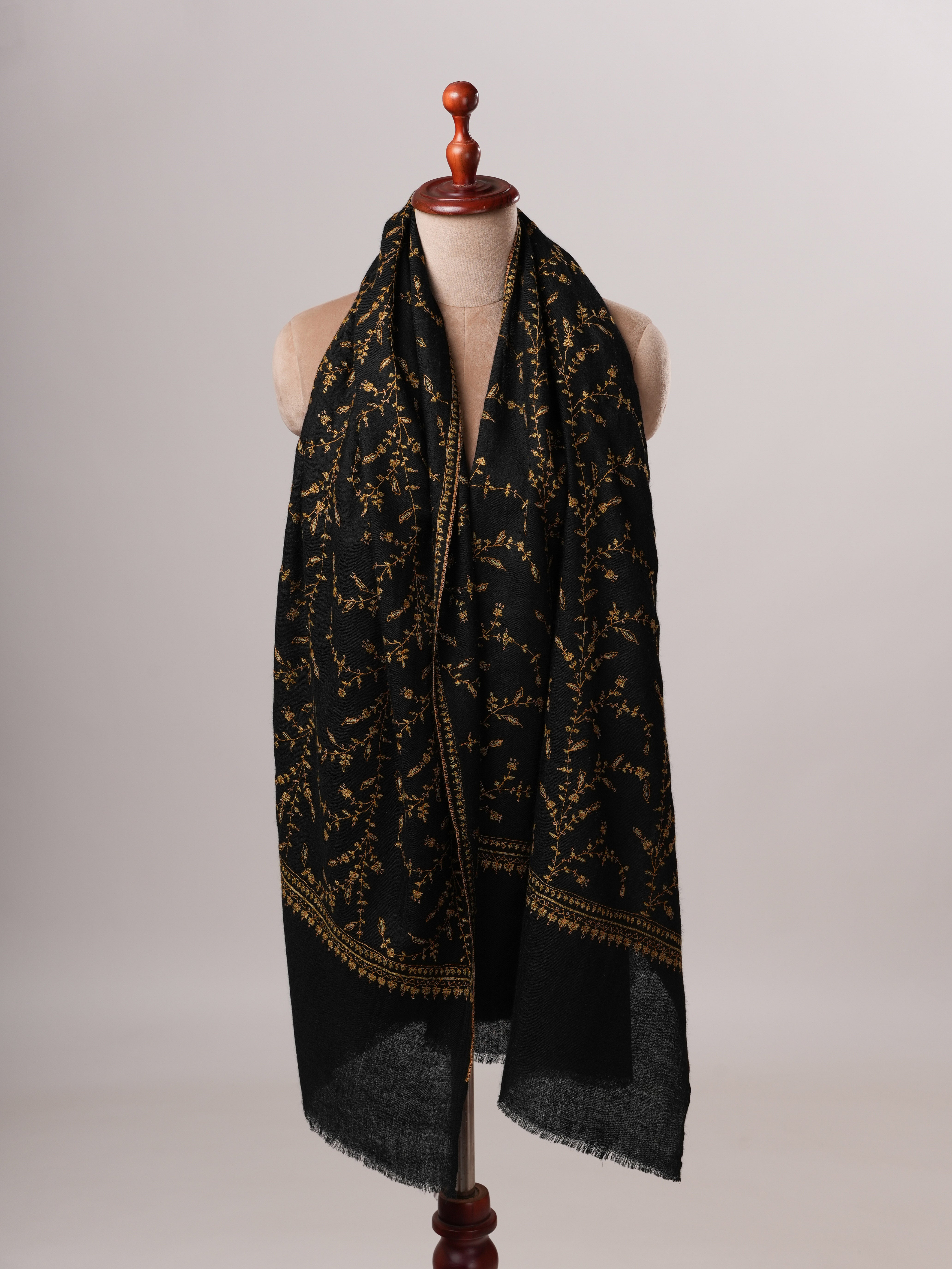 Luxurious Black Cashmere Wrap with Traditional Jali Hand Embroidery Shahkaar