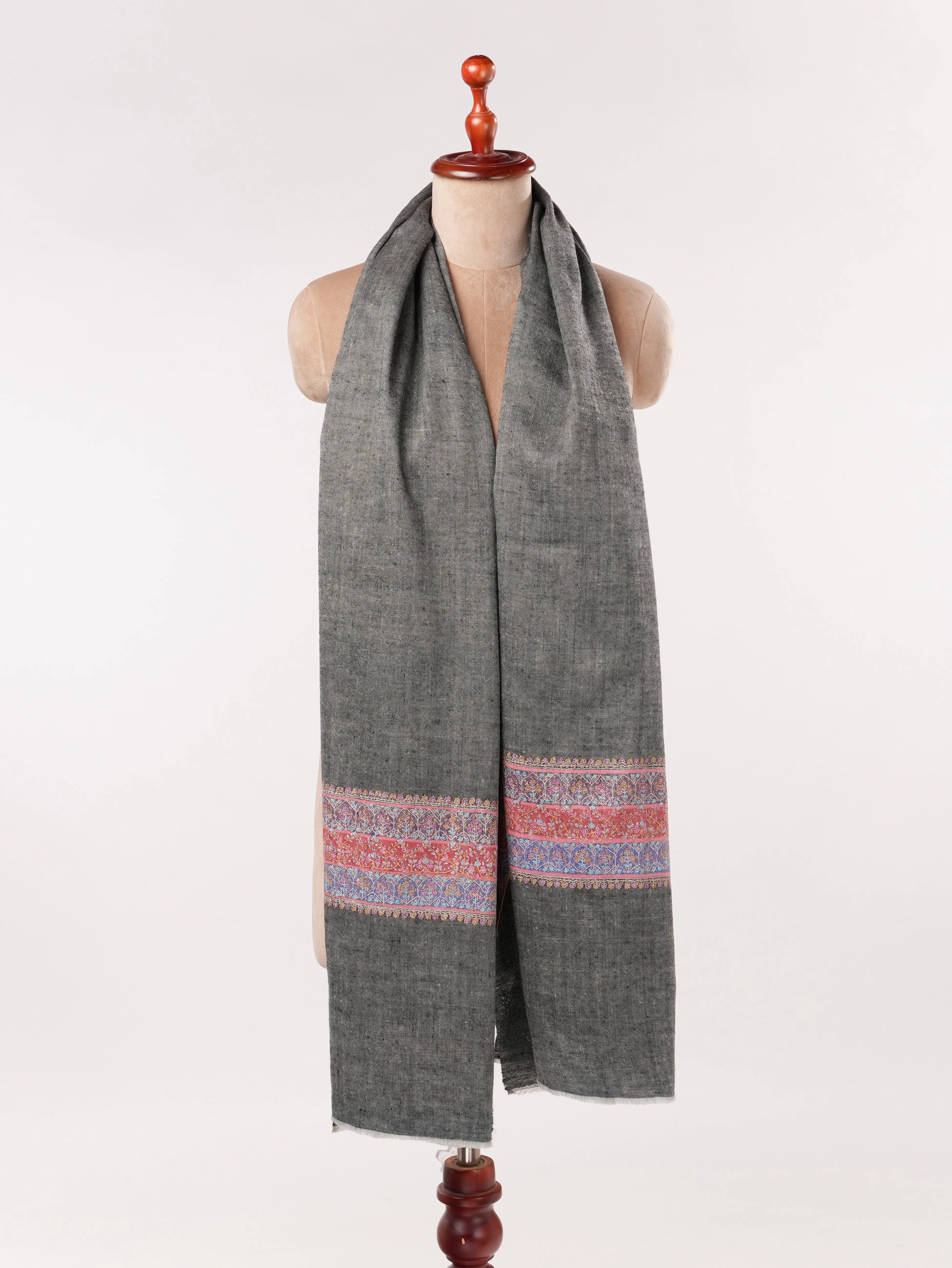 Black Kashmiri Shawl with Handwoven Pashmina Palldar Hand Embroidered Shahkaar.com