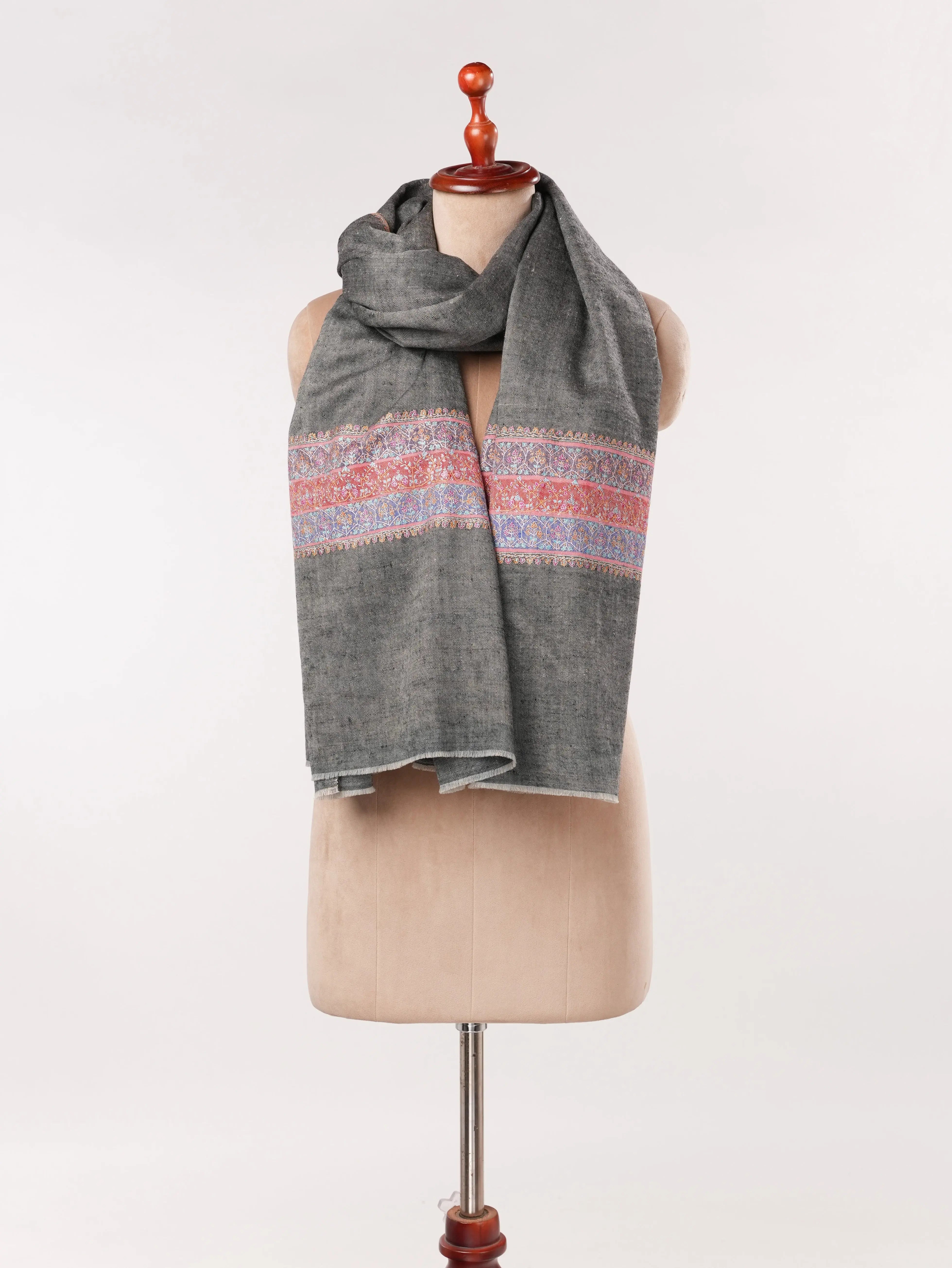 Black Kashmiri Shawl with Handwoven Pashmina Palldar Hand Embroidered Shahkaar.com