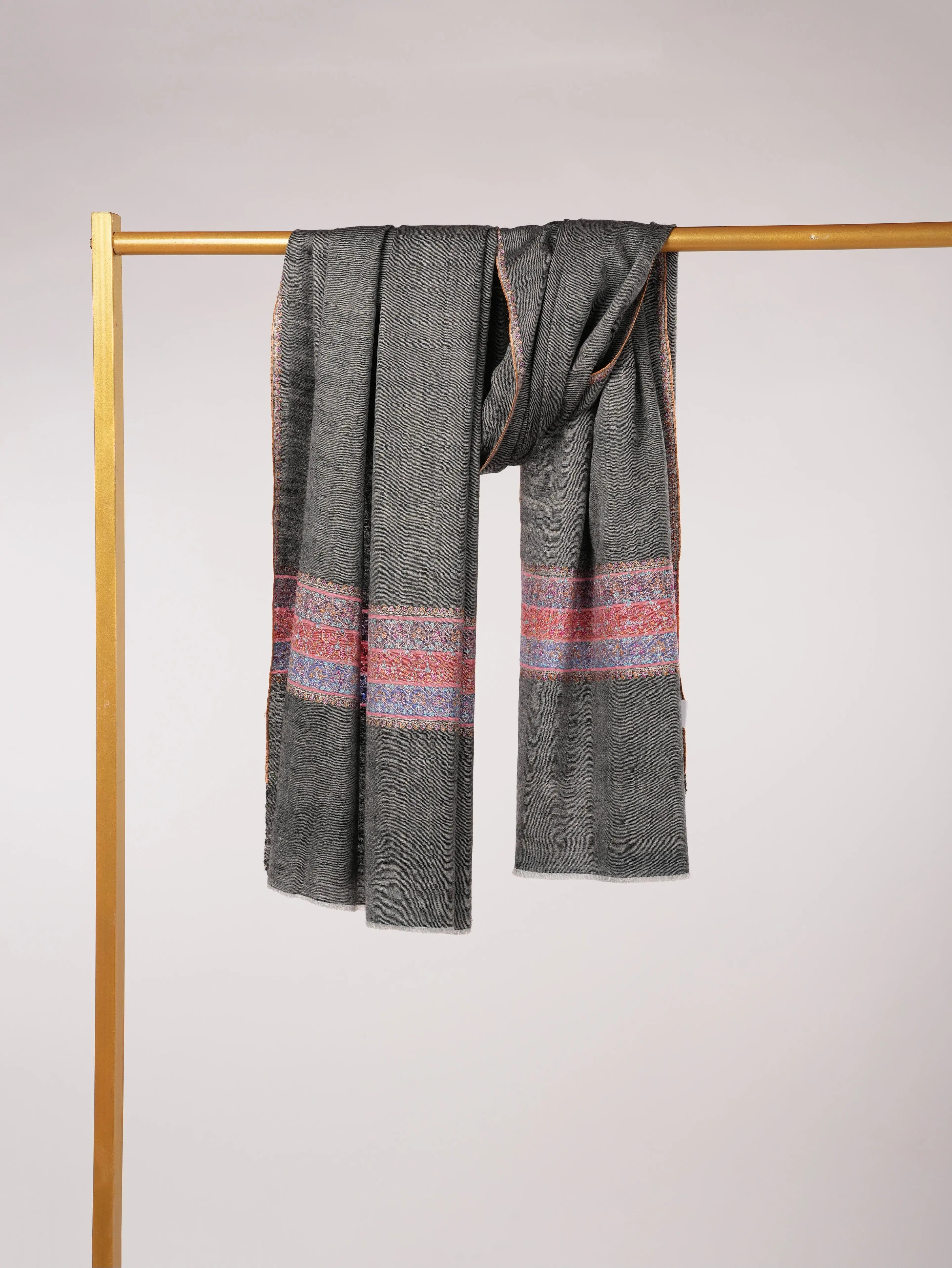 Black Kashmiri Shawl with Handwoven Pashmina Palldar Hand Embroidered Shahkaar.com