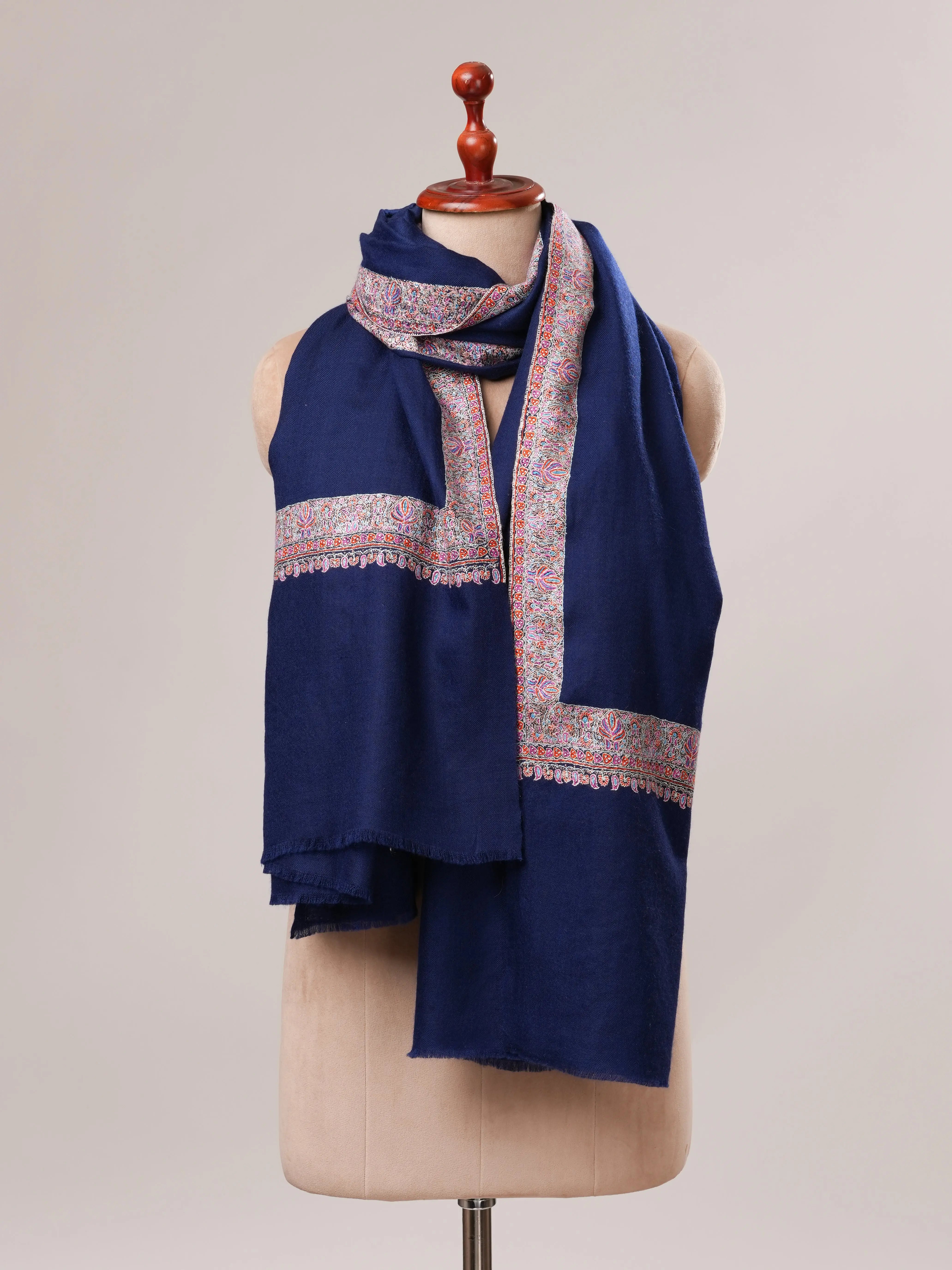 Navy Neemdaur Hand Embroidered Pure Pashmina Shawl Shahkaar.com