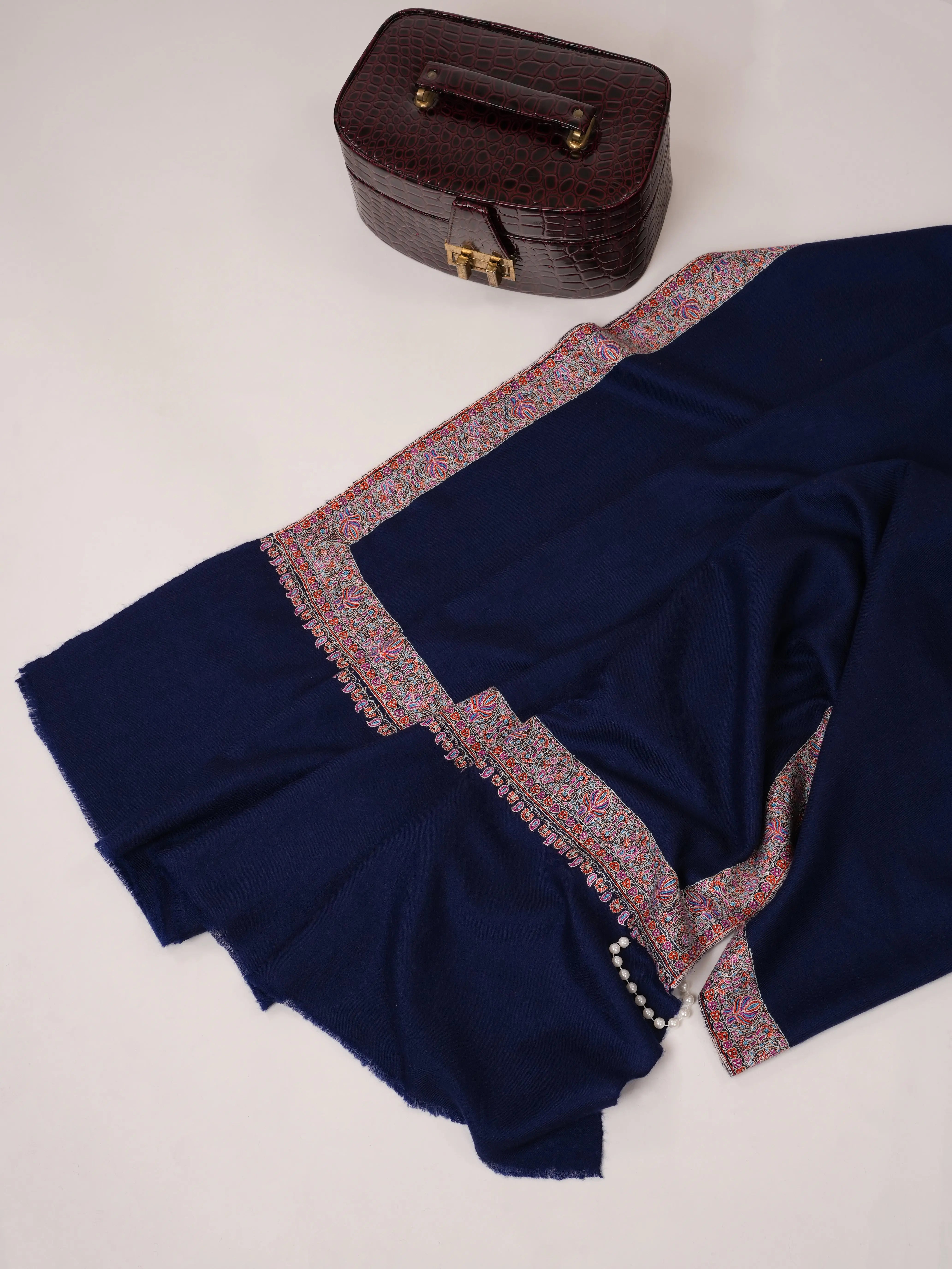 Navy Neemdaur Hand Embroidered Pure Pashmina Shawl Shahkaar.com
