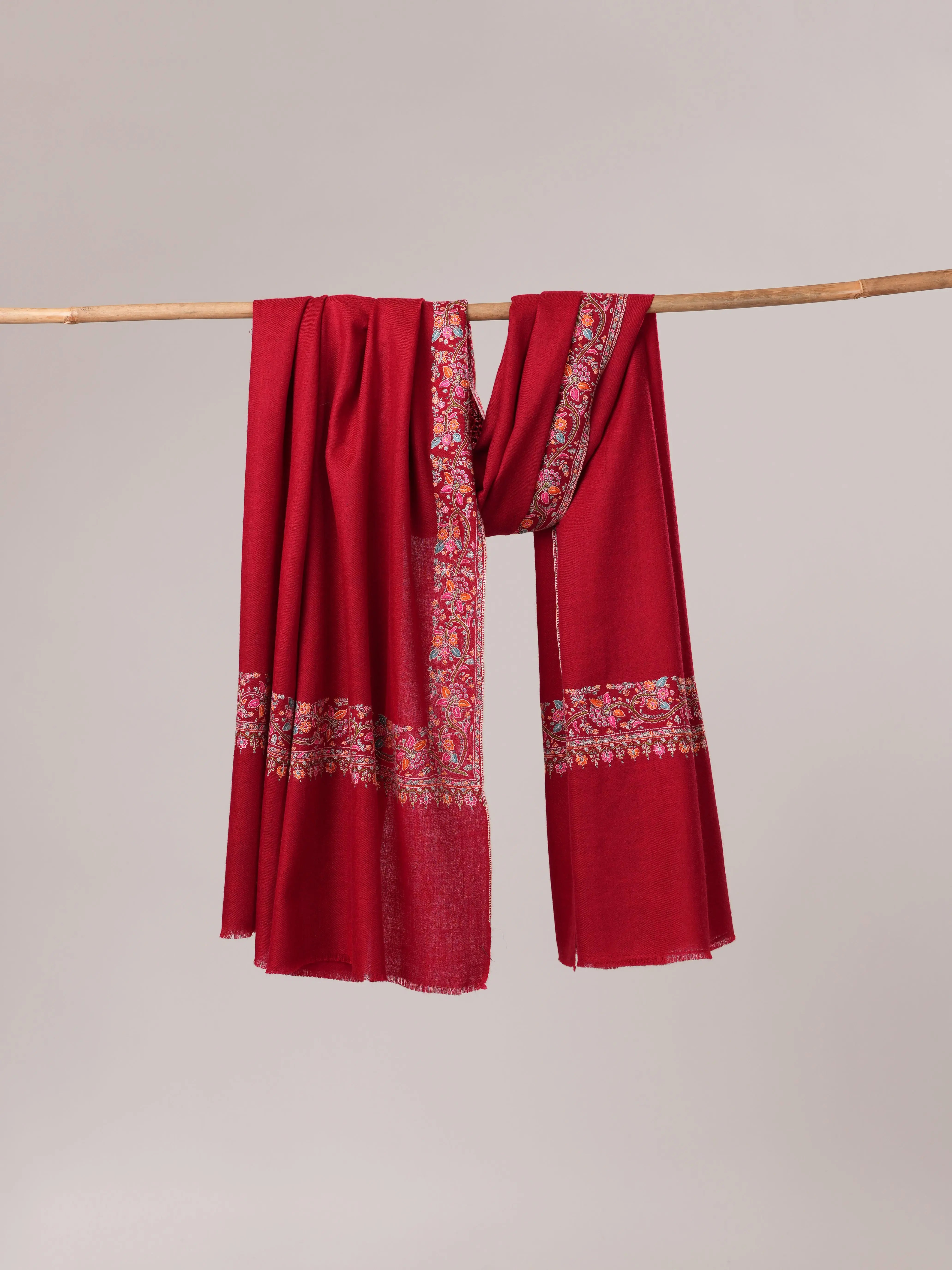 Red Neemdaur Hand Embroidered Pashmina Shawl Shahkaar.com