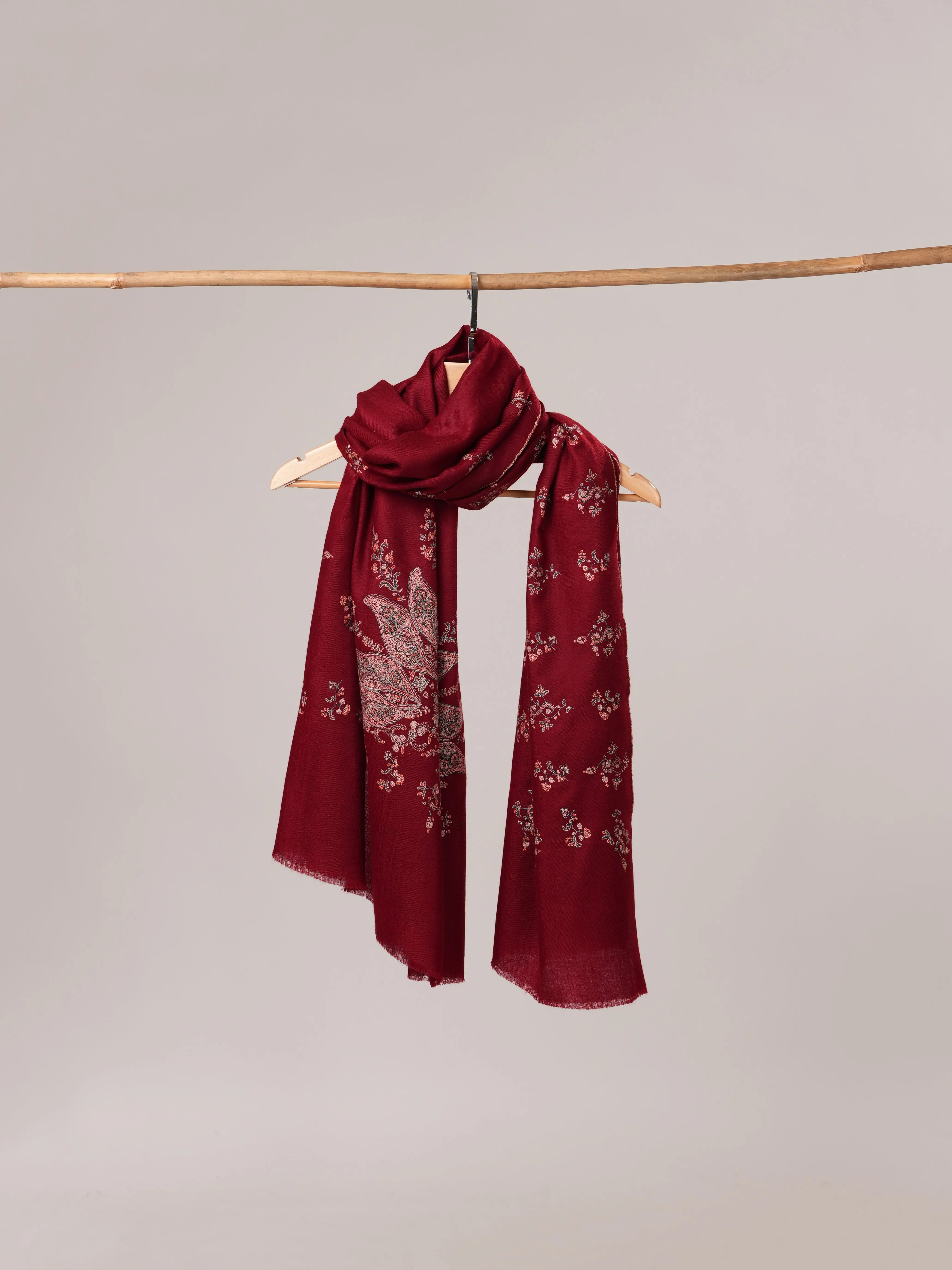 Maroon Soft Pashmina Shawl with Hand Embroidery Shahkaar.com