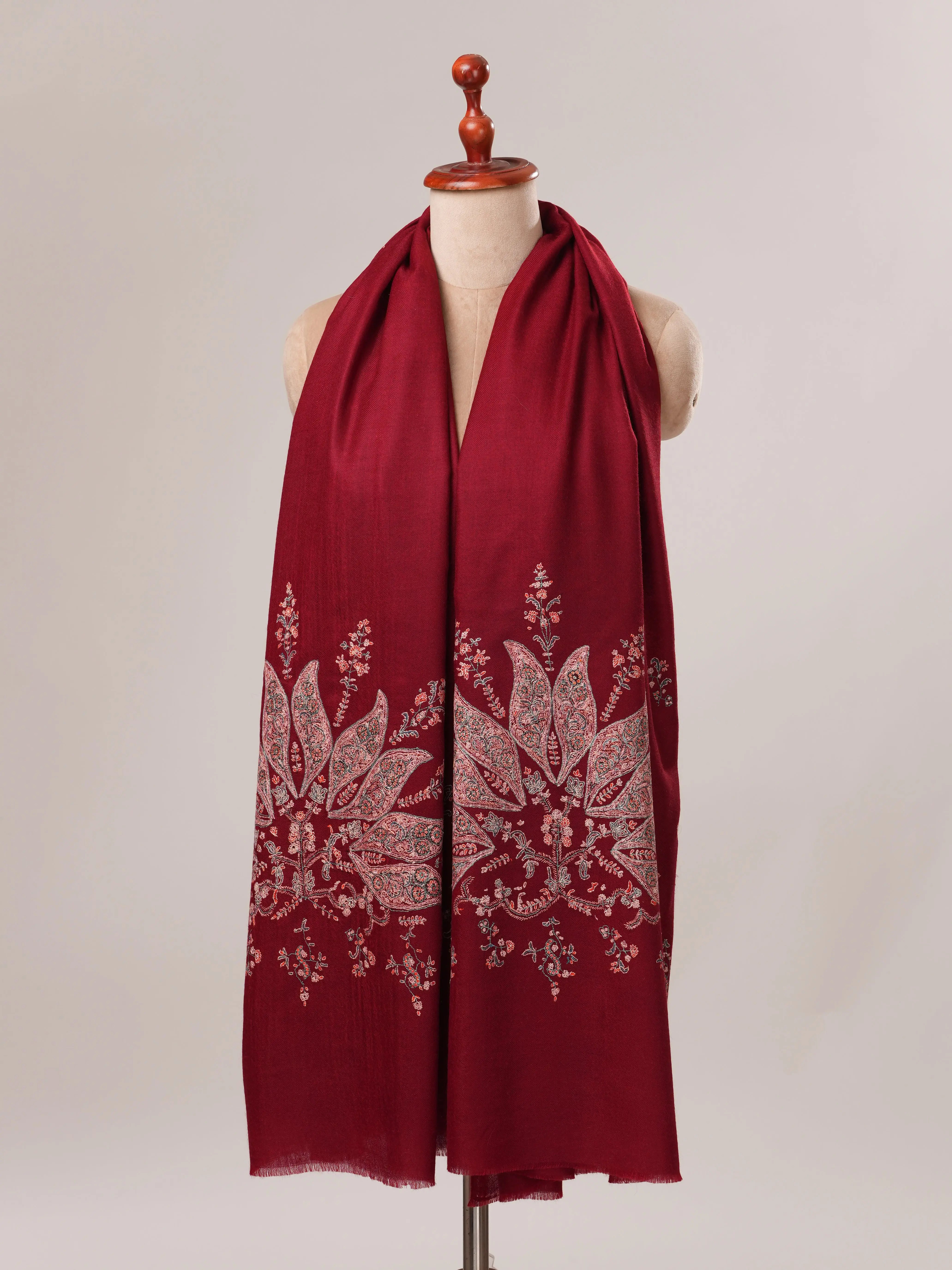 Maroon Soft Pashmina Shawl with Hand Embroidery Shahkaar.com