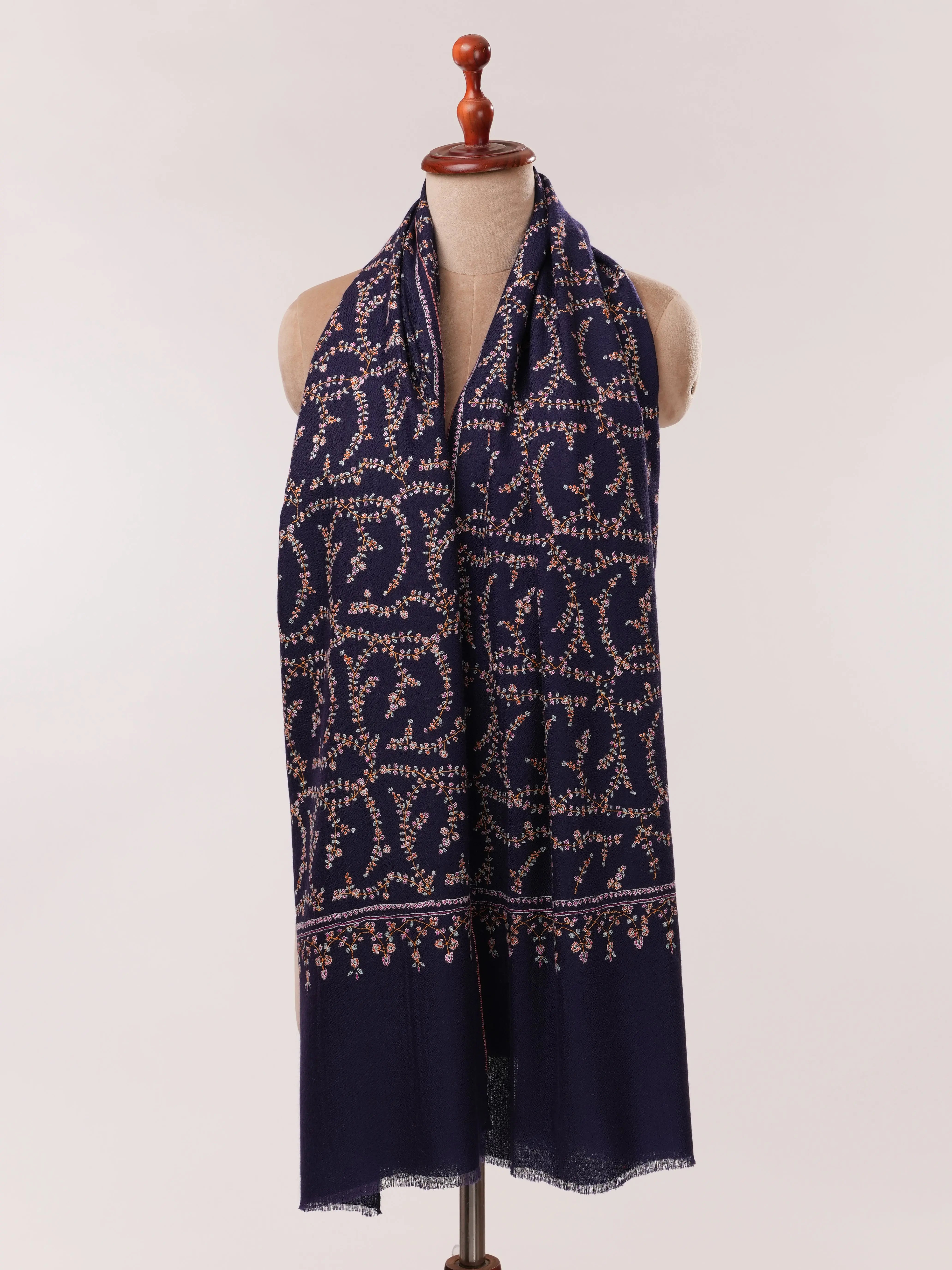 Royal Blue Hand Embroidered Soft Cashmere Scarf Shahkaar.com