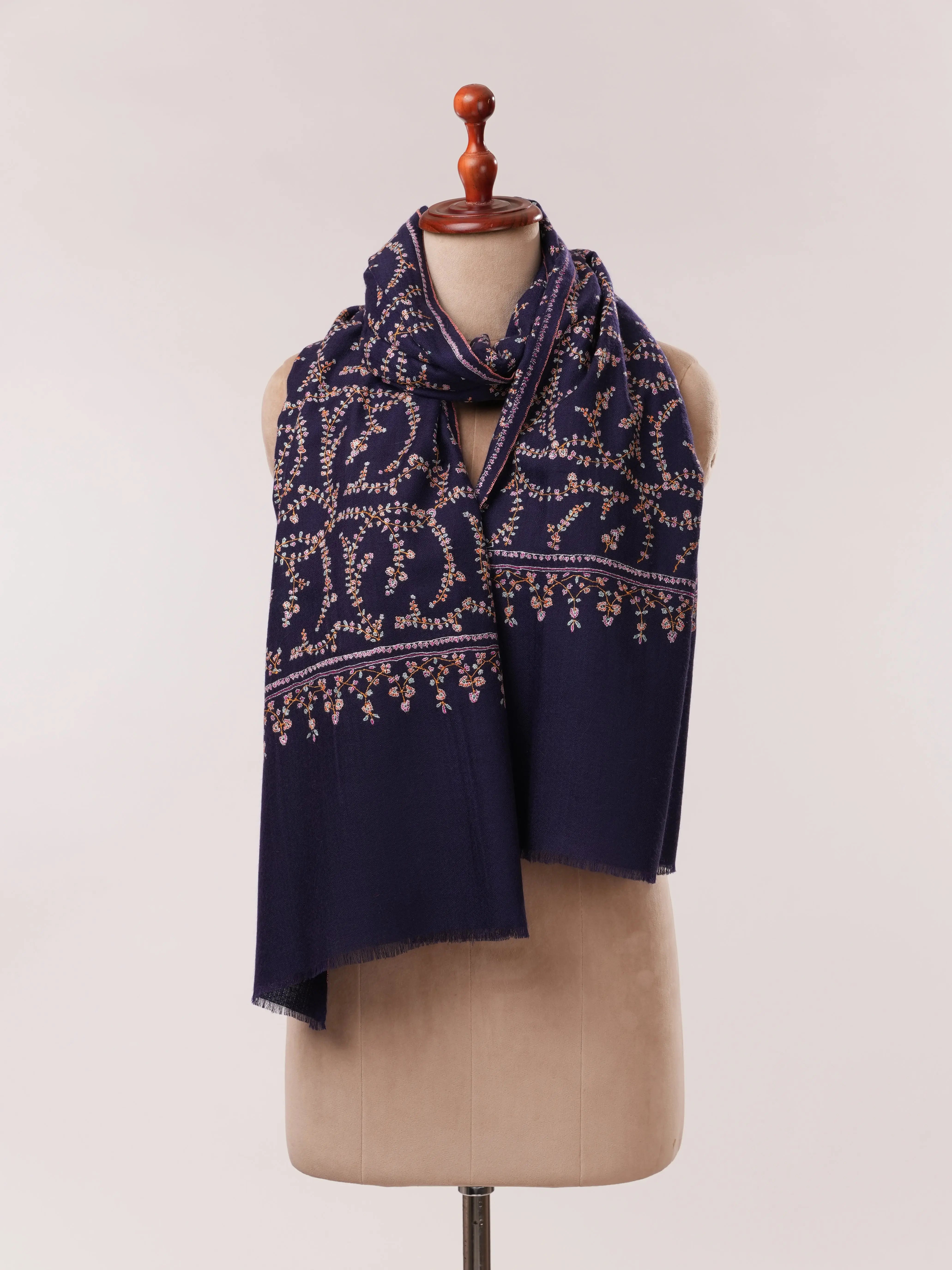 Royal Blue Hand Embroidered Soft Cashmere Scarf Shahkaar.com