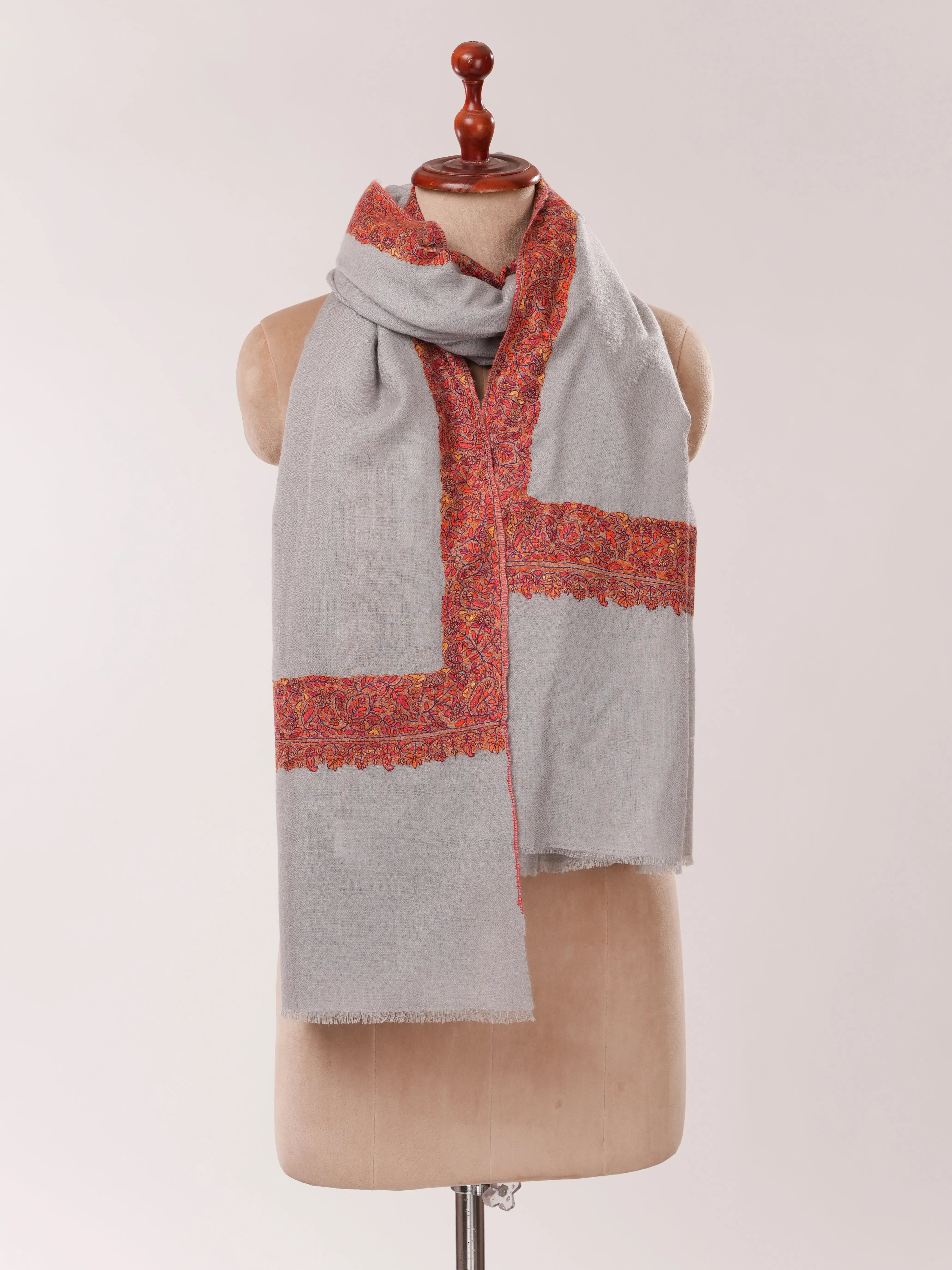 Baby Blue Pashmina Shawl with Neemdaur Hand Embroidery Shahkaar.com