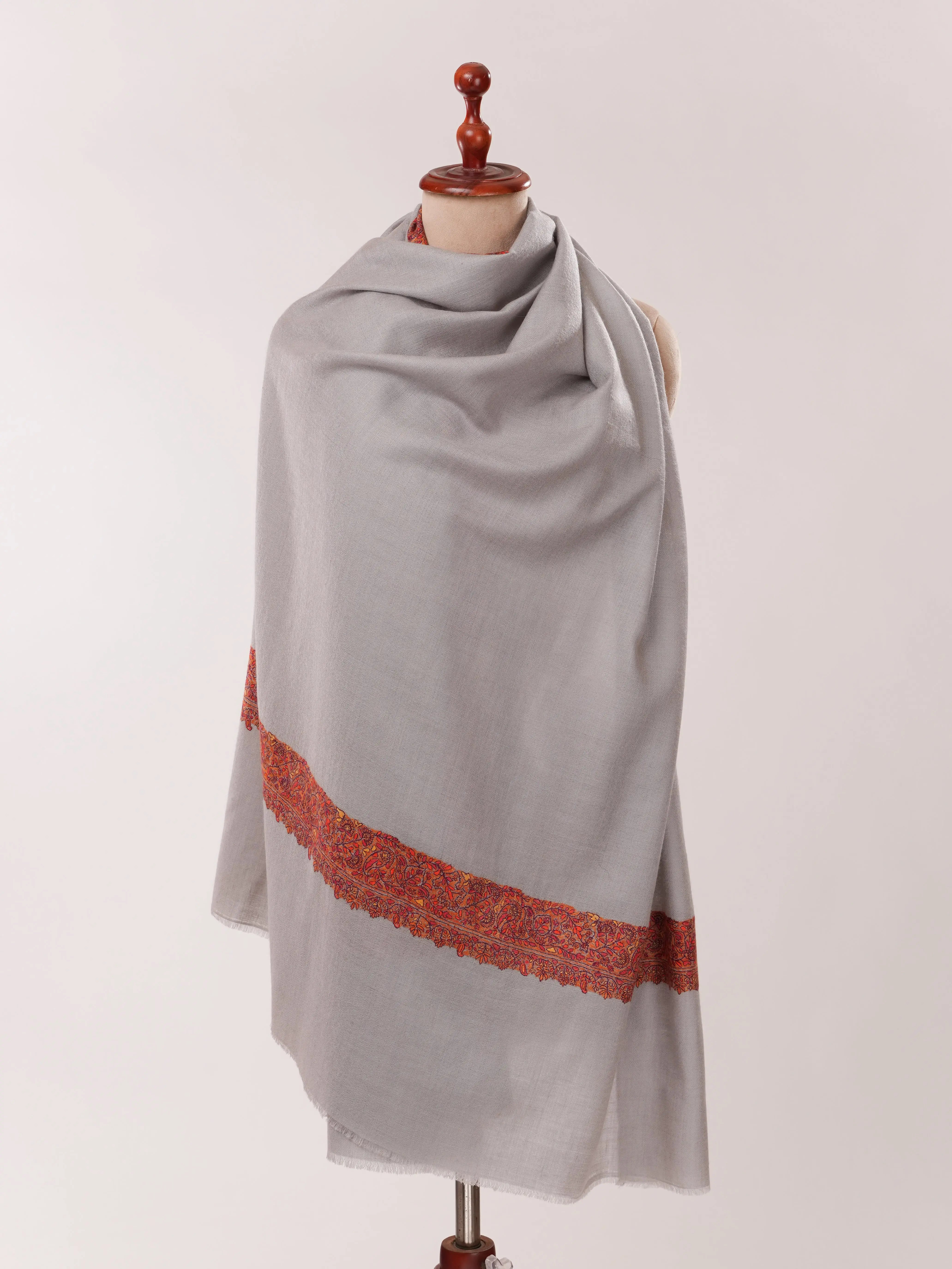 Baby Blue Pashmina Shawl with Neemdaur Hand Embroidery Shahkaar.com