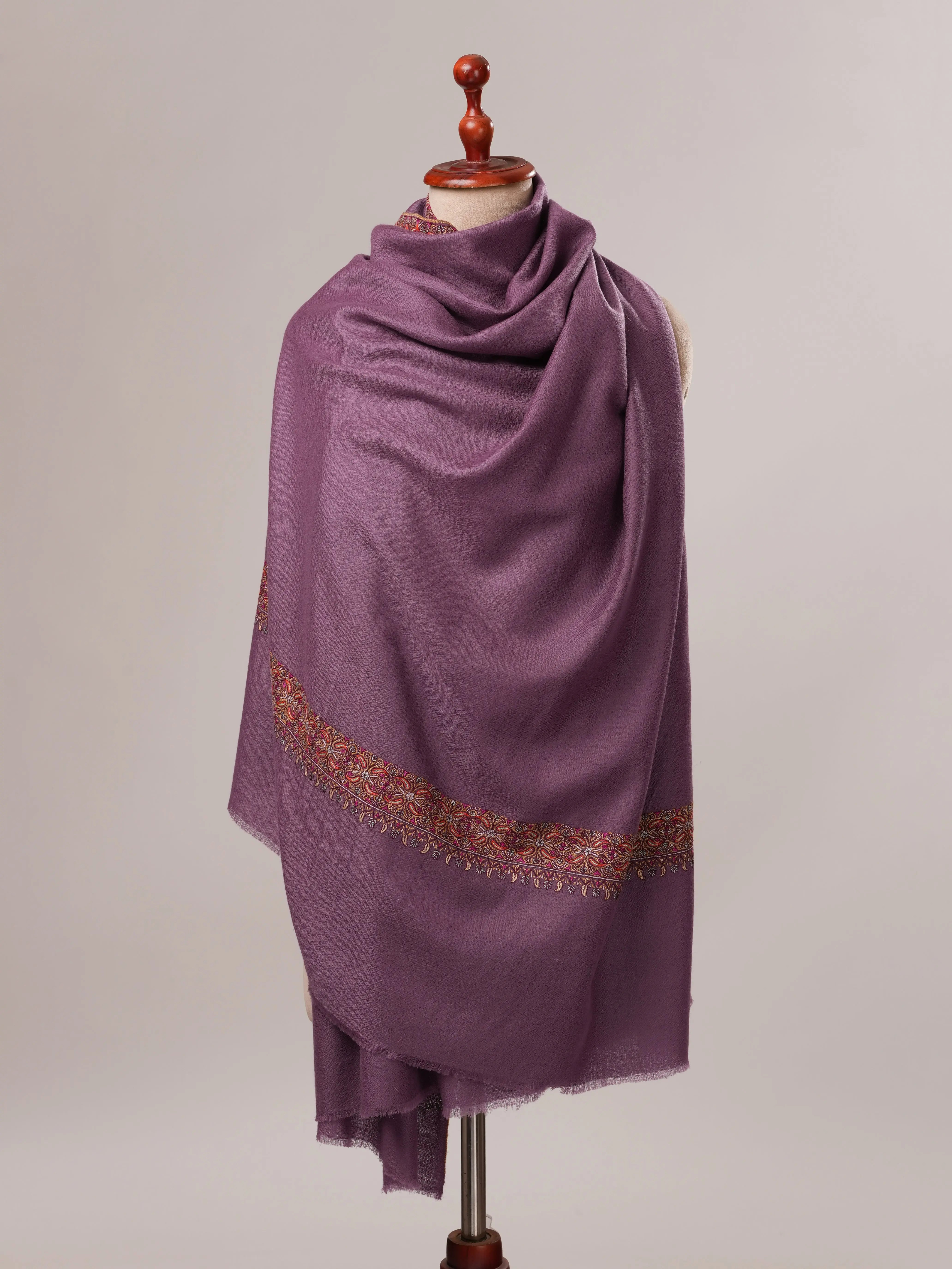 Mauve Pure Pashmina Shawl with Neemdaur Hand Embroidery Shahkaar.com