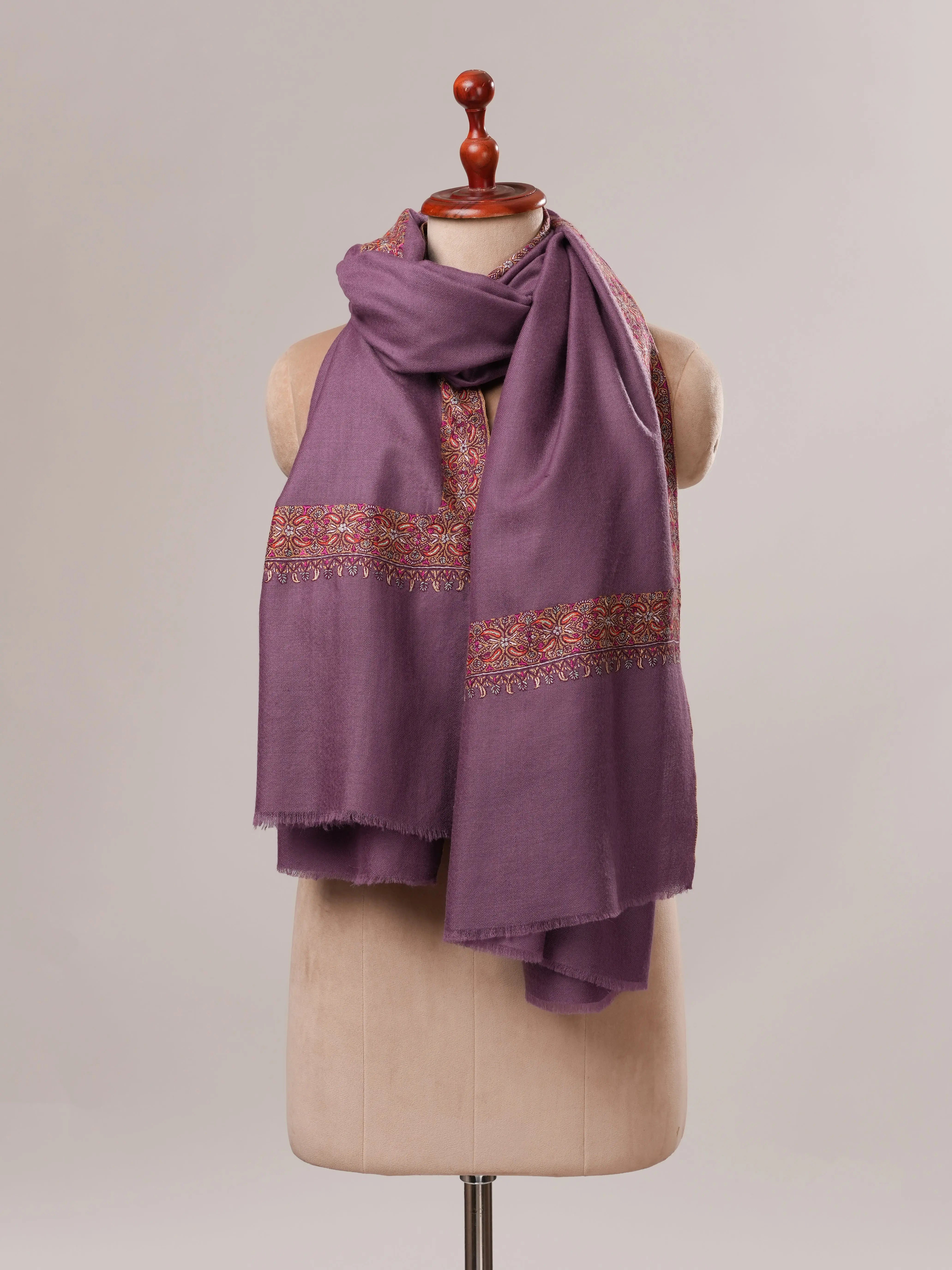 Mauve Pure Pashmina Shawl with Neemdaur Hand Embroidery Shahkaar.com