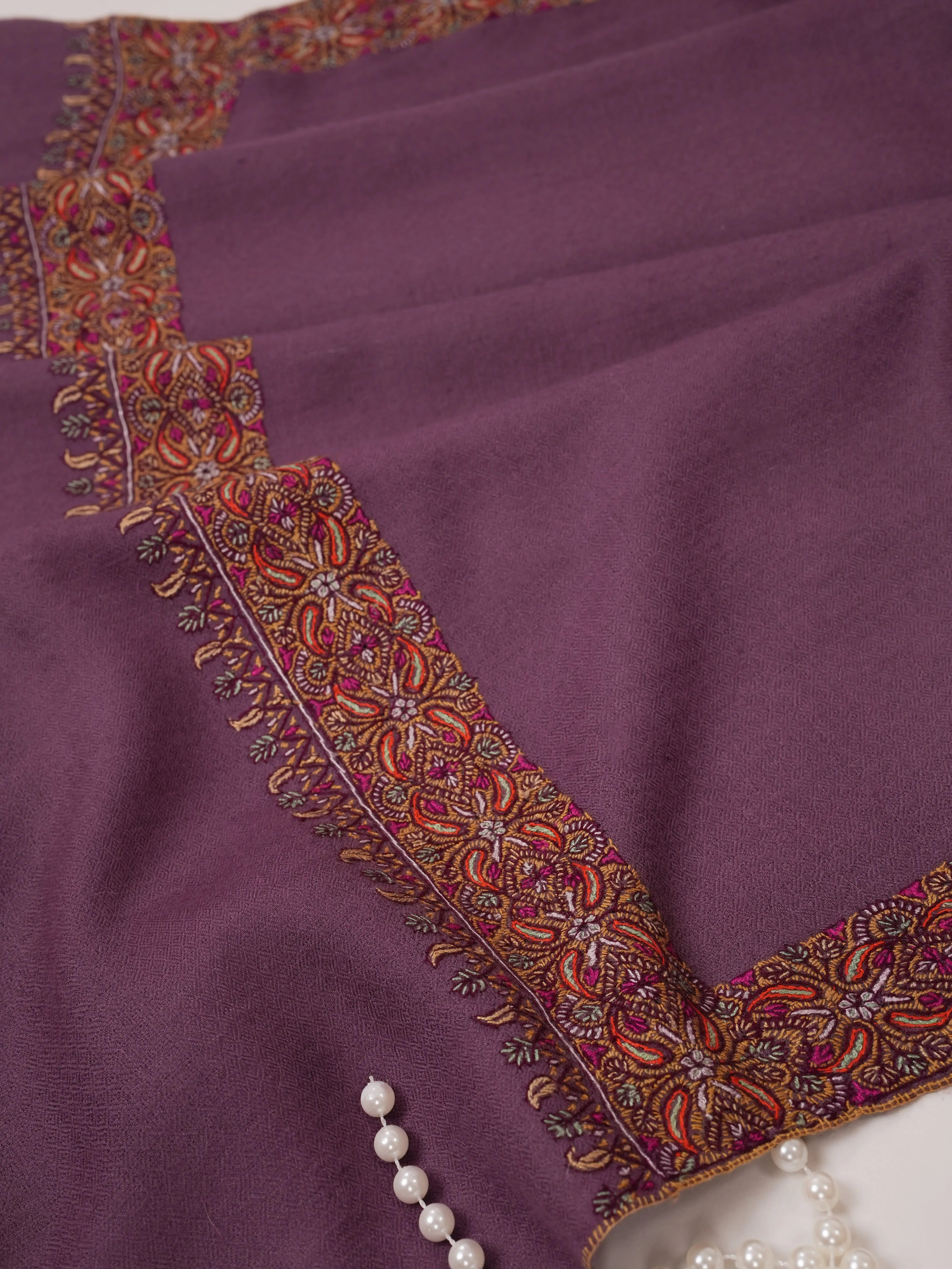 Mauve Pure Pashmina Shawl with Neemdaur Hand Embroidery Shahkaar.com
