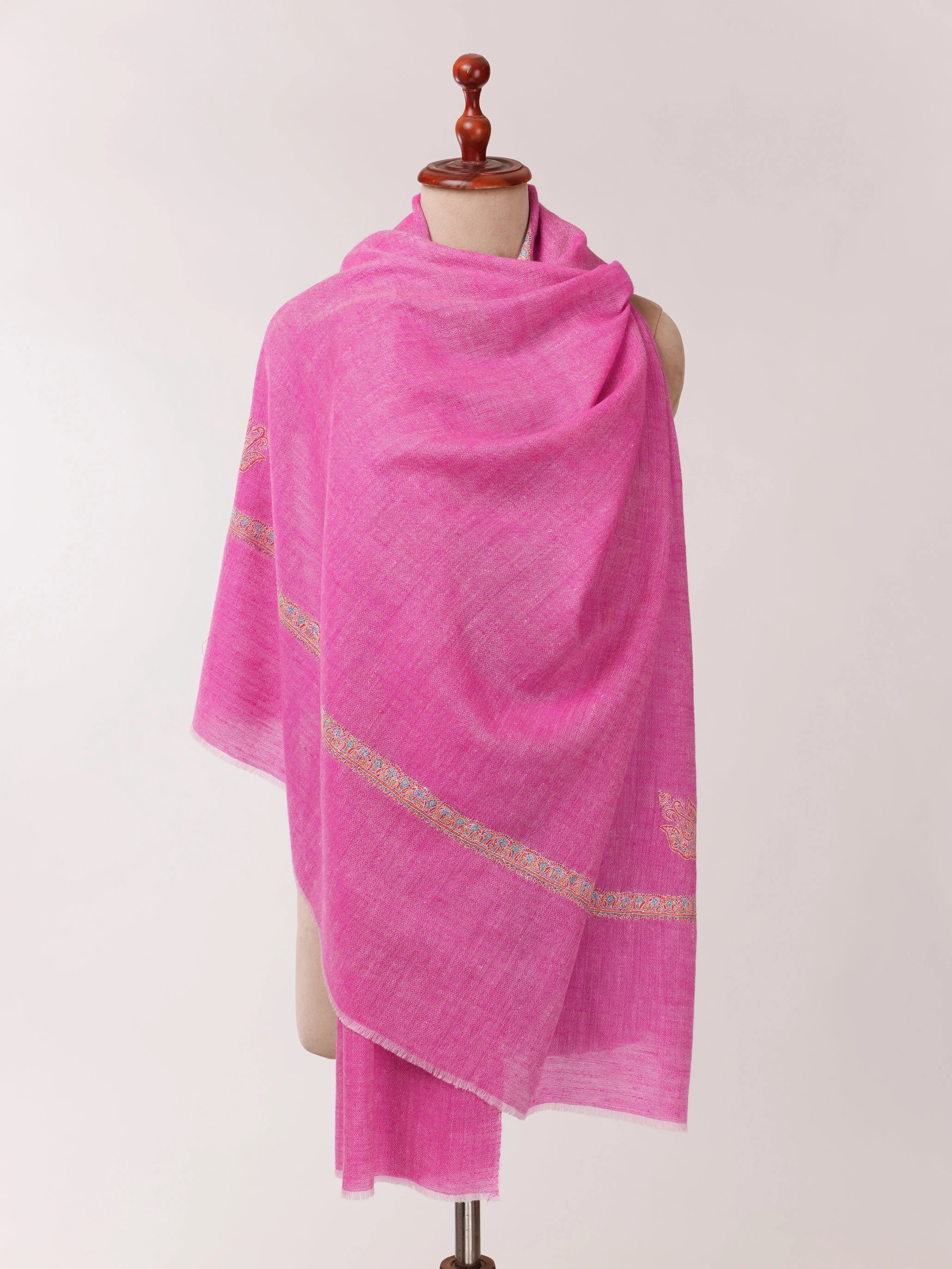Hand Embroidered Pashmina Shawl with Hashia Embroidery Shahkaar.com