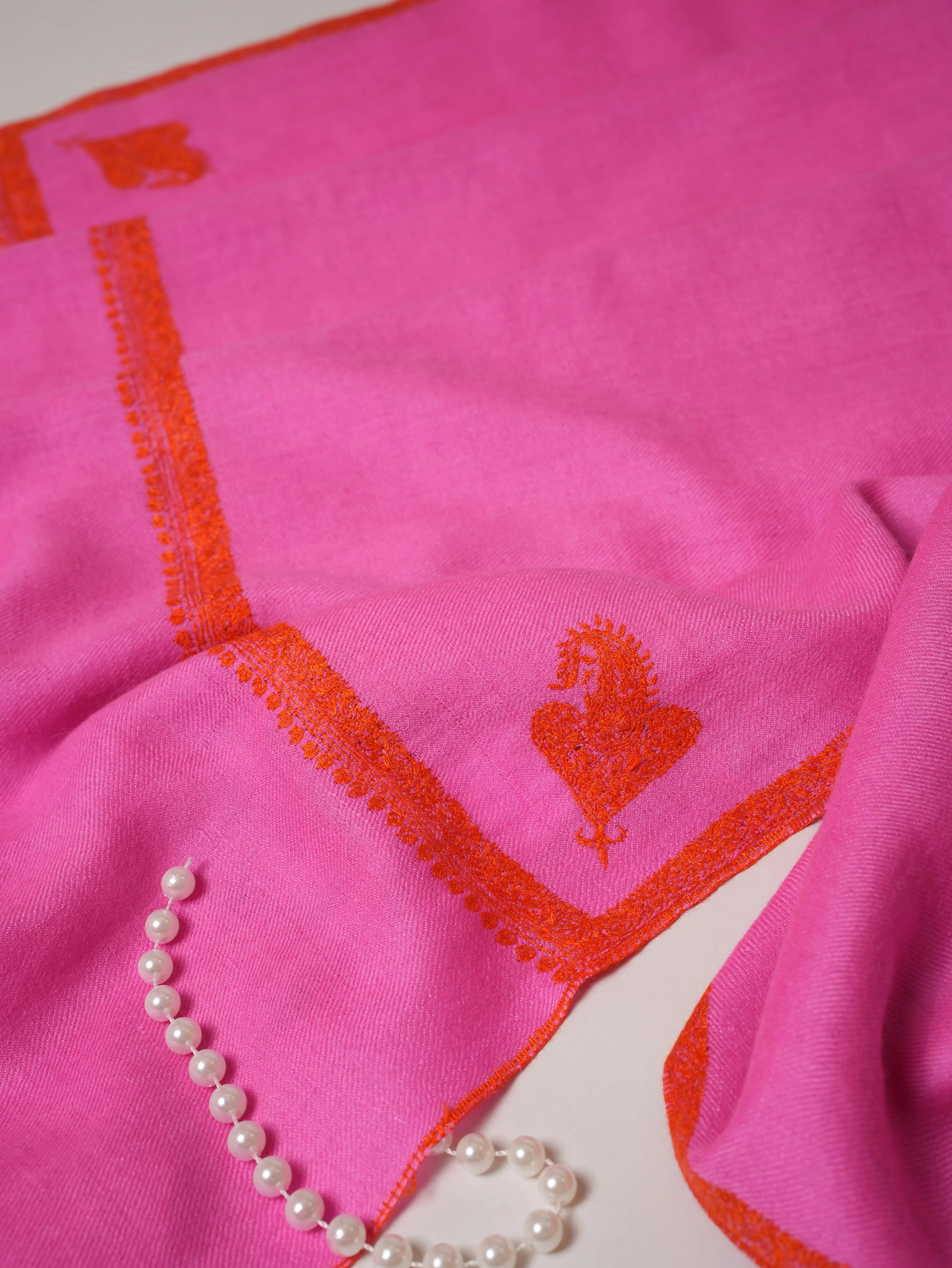 Magenta Hashia Embroidered Handwoven Soft Pashmina Shawl Shahkaar.com